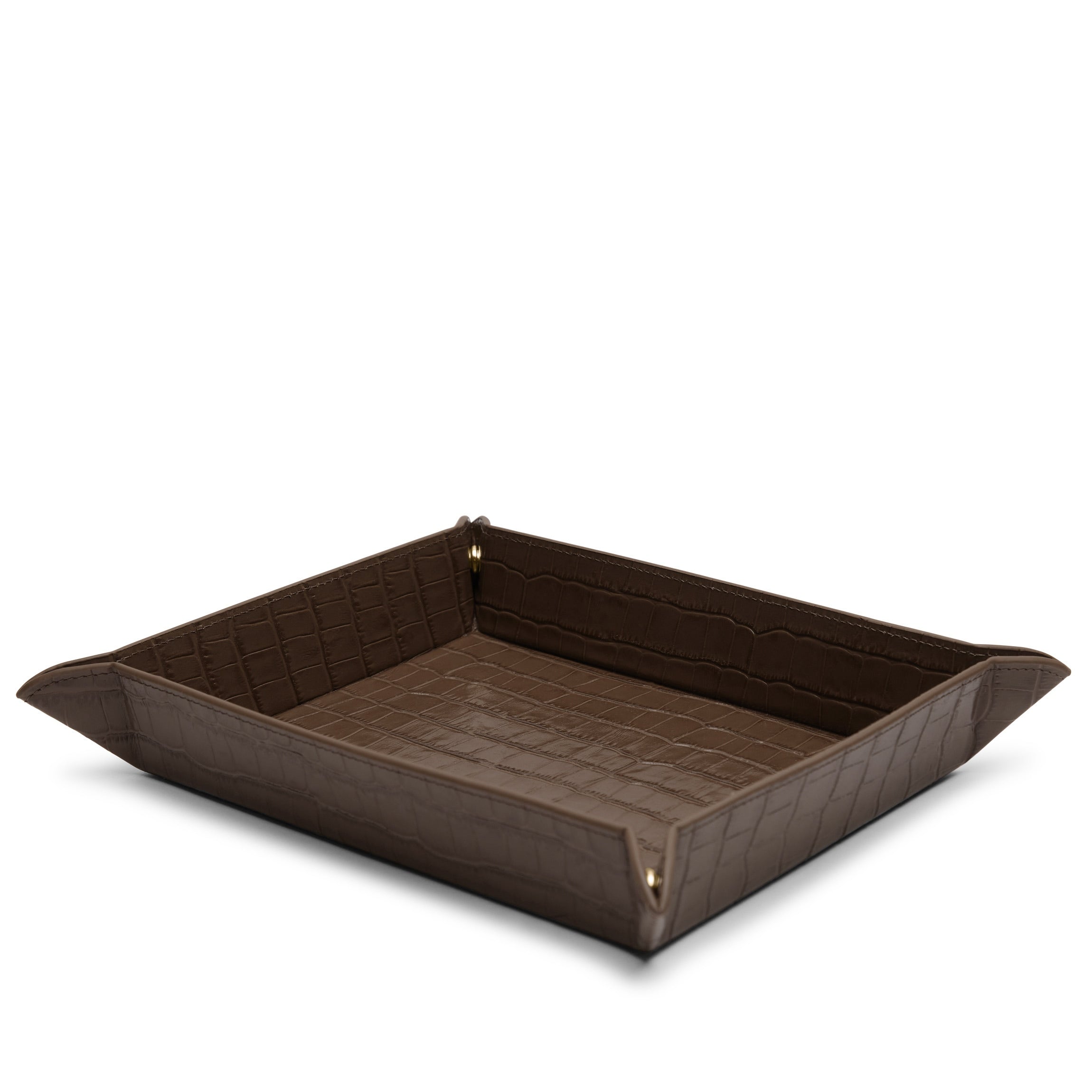 Rectangle Valet Tray Cocoa Croc - Premium Leather Organizer for Keys, Wallet & Jewelry | Stylish Home & Office Desk Accessory