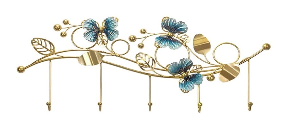 3D Metal Wall Art Decor with 5 Coat Hooks - Butterfly Sculpture Wall Mount Coat Rack for Entryway, Bedroom & Living Room - Modern Metal Wall Decoration for Home & Office