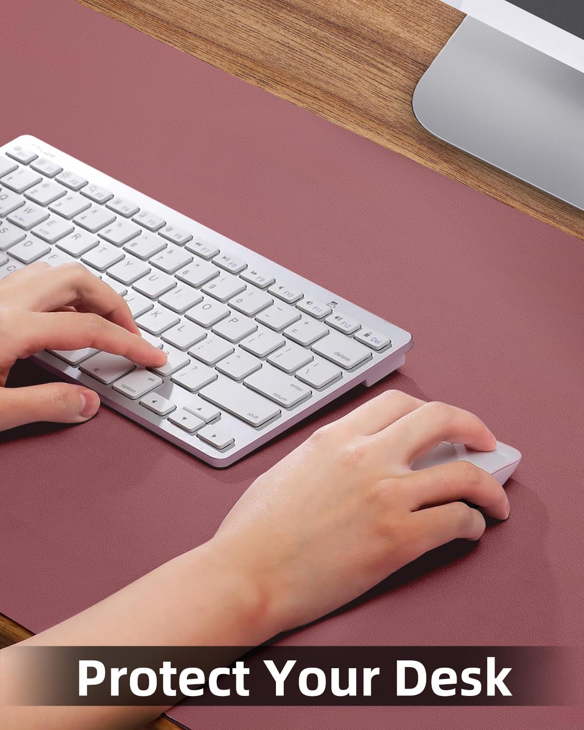 Premium PU Leather Desk Pad Protector - Non-Slip Large Desk Mat for Keyboard & Mouse - Office & Home Workspace Organizer (Rose Purple, 48