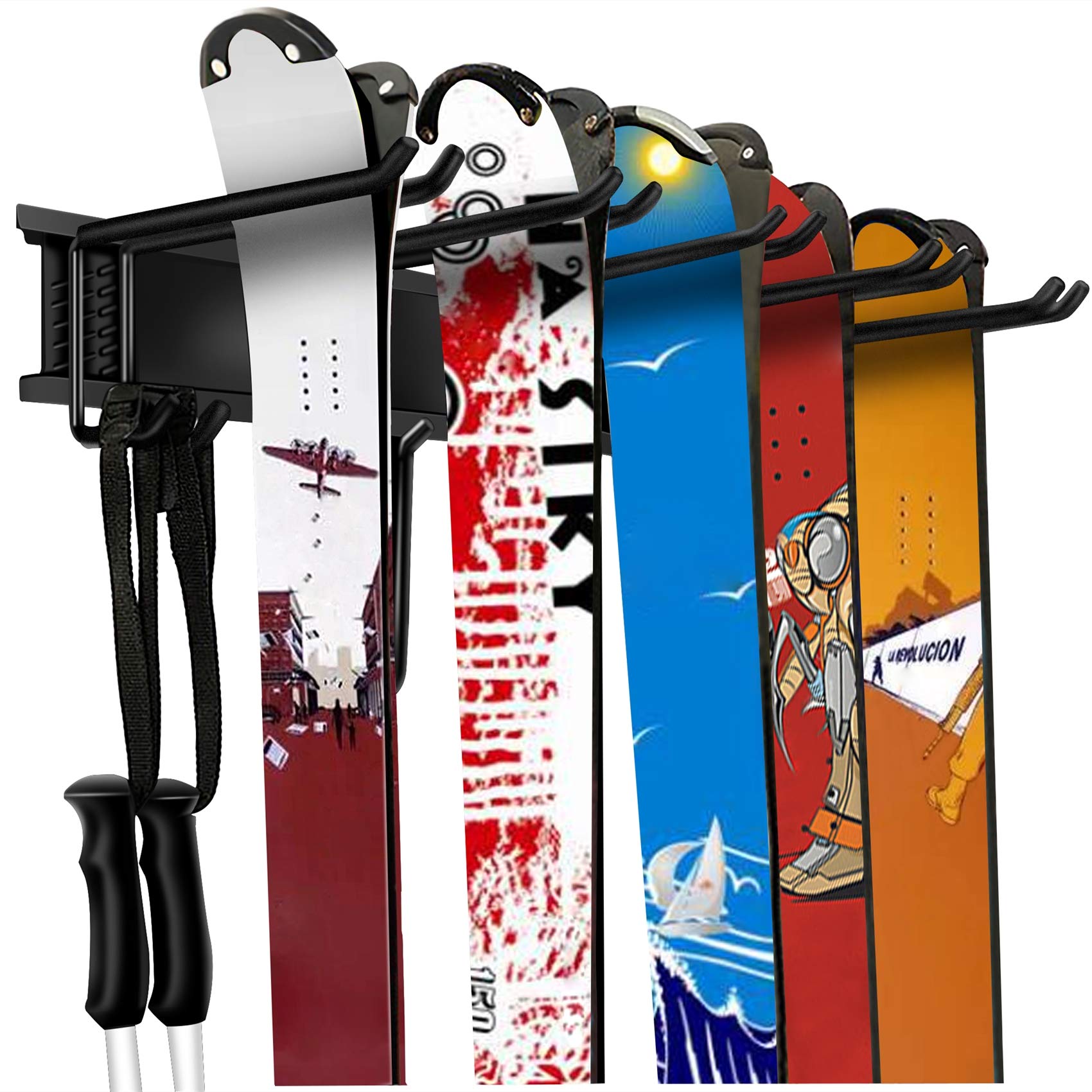 Heavy Duty Ski Wall Rack - 10 Pair Ski Storage System for Garage & Home Organization - 300lb Capacity Snowboard Mount Hanger - Perfect for Shed, Basement & Winter Sports Gear Storage