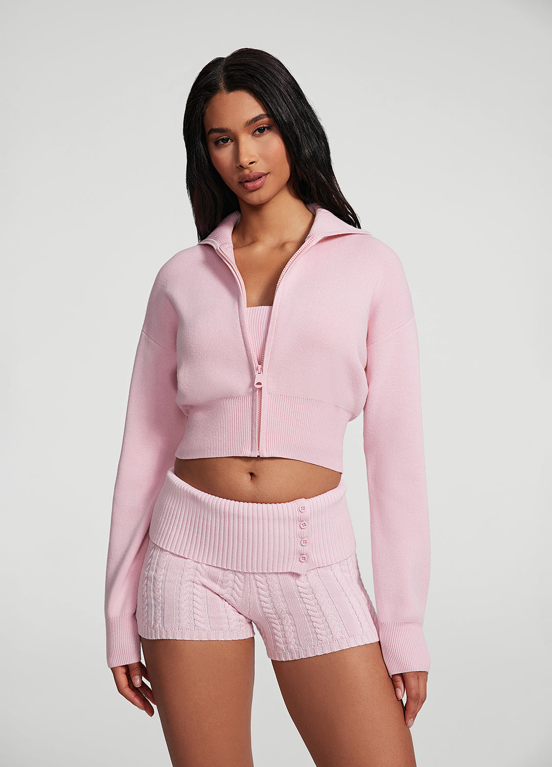 Stylish Knit Cropped Zip Up Jacket for Women - Trendy Casual Outerwear for Spring & Fall | Perfect for Layering, Streetwear & Coffee Dates