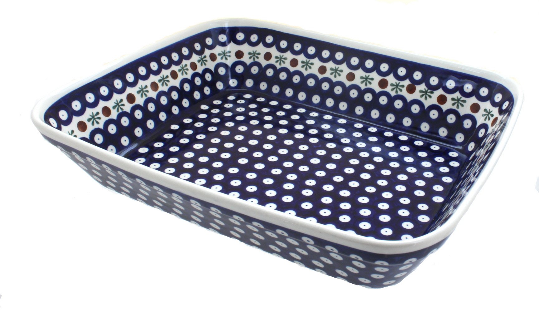 Handmade Blue Rose Polish Pottery Lasagna Dish - Traditional Ceramic Baking Pan for Oven, Microwave & Dishwasher Safe - Perfect for Family Dinners, Holiday Meals & Gifting