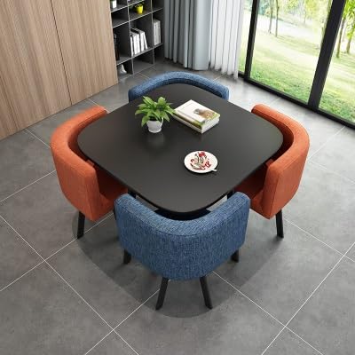 Nordic Style Reception Negotiation Table Set - 1 Table & 4 Chairs for Small Conference Rooms, Business Meetings & Office Spaces - Modern Office Furniture for Professional Negotiations & Client Receptions (Multiple Color Options)
