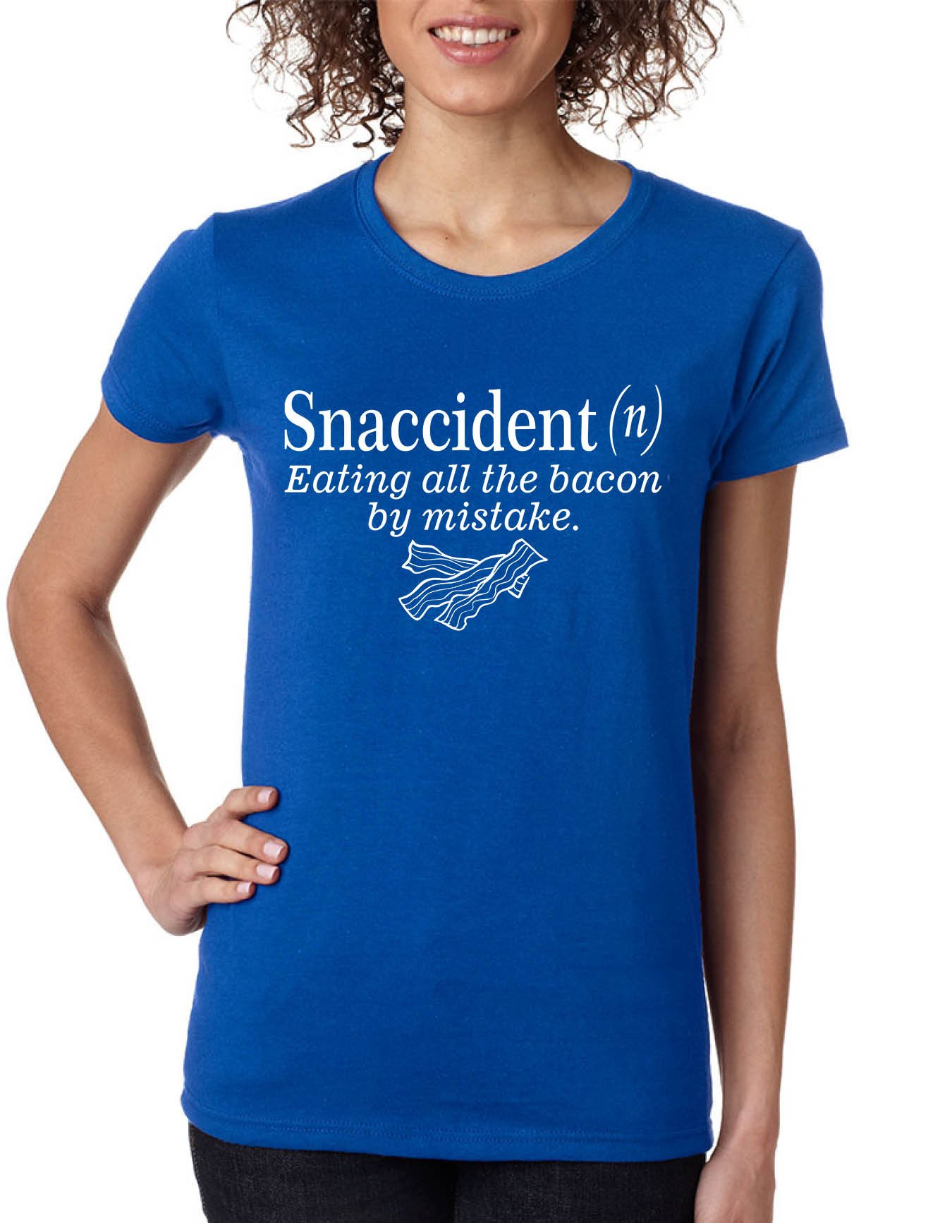 ALLNTRENDS Women's Snaccident Definition Bacon Lovers Graphic T-Shirt - Funny Foodie Tee for Casual Wear, Gifts & Snack Enthusiasts