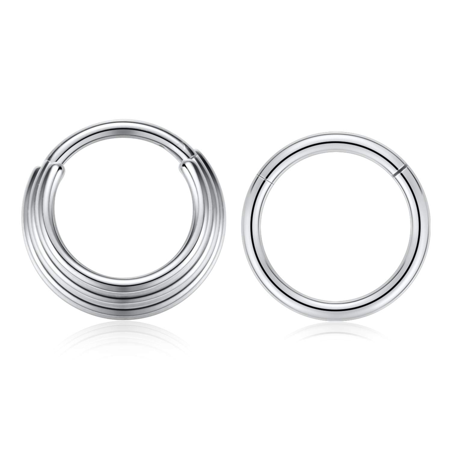 PEAKLINK 16G Septum Hoop Earrings - 316L Surgical Steel Clicker Nose Ring & Cartilage Jewelry - 8mm & 10mm Seamless Tragus, Helix, Rook, Daith, Conch, Lobe Piercing Earrings - 2Pcs Set for Women & Men - Perfect for Everyday Wear & Special Occasions