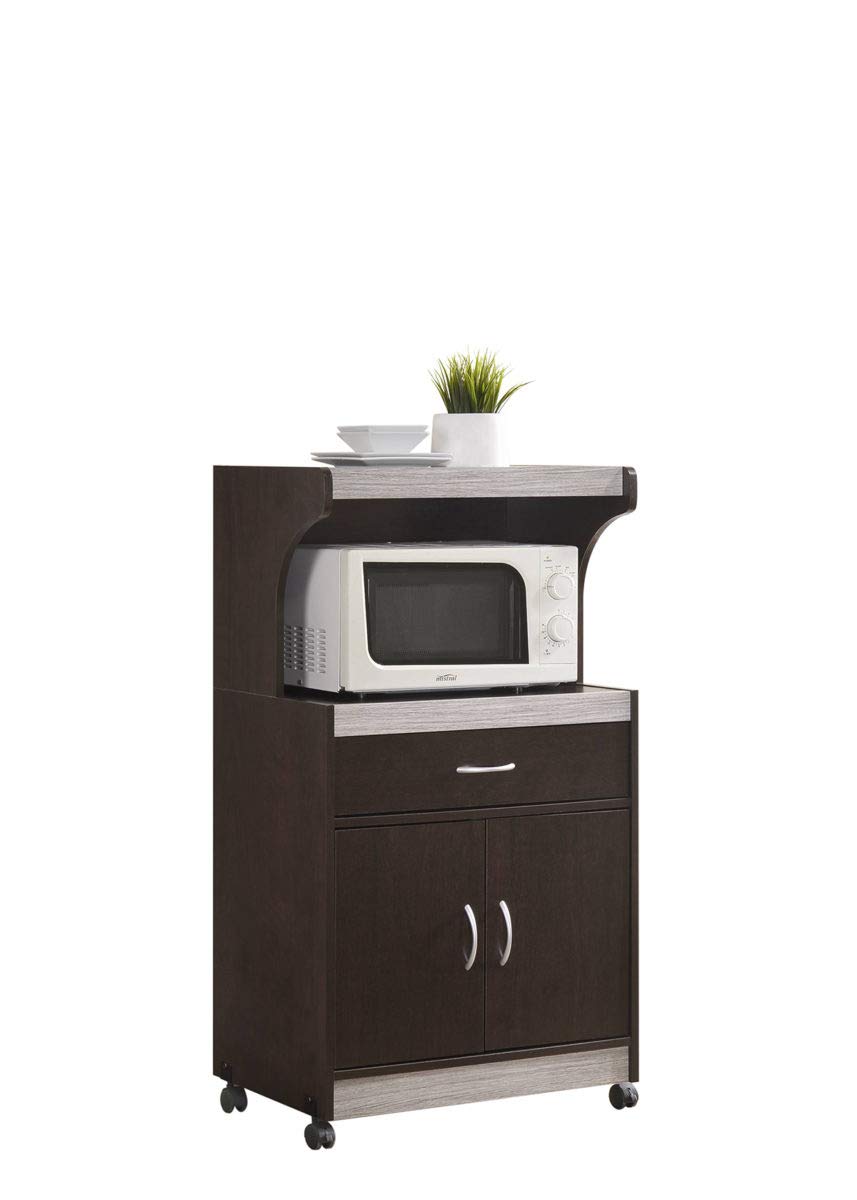Hodedah Microwave Kitchen Cart with Storage Shelf - Chocolate Grey Finish, Compact Rolling Cart for Small Spaces, Perfect for Kitchen, Dorm, or Office Use
