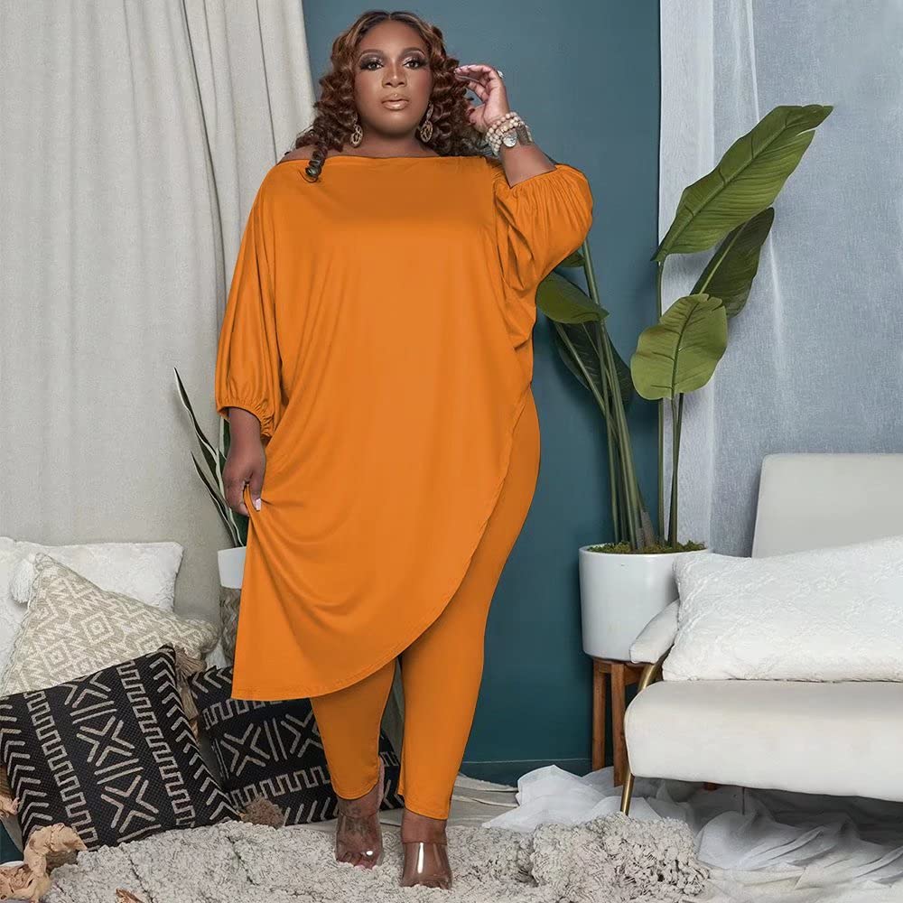 Plus Size Women's Tracksuit Set - Long Sleeve Asymmetrical Top & Bodycon Pants Sweatsuit Outfit for Casual Wear, Gym & Lounge