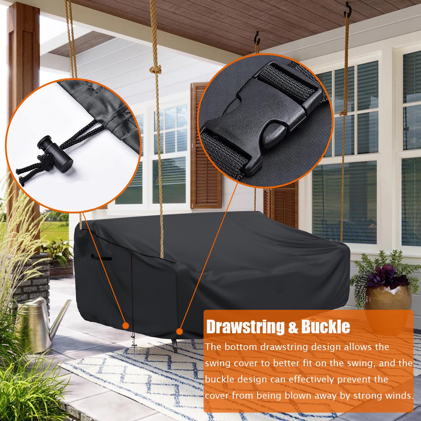 Waterproof Outdoor Porch Swing Cover - All Weather Resistant, Tear Proof Hanging Swing Protector for Patio Furniture (Black, 85x45x(32-24)inch) - Perfect for Backyard, Garden & Deck Protection