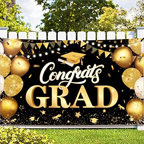 KatchOn Extra Large Congratulations Graduation Banner - 72x44 Inch Black & Gold Class of 2025 Decor | Graduation Party Decorations for High School & College Ceremonies | Perfect for Graduation Photos, Backdrops & Celebration Events