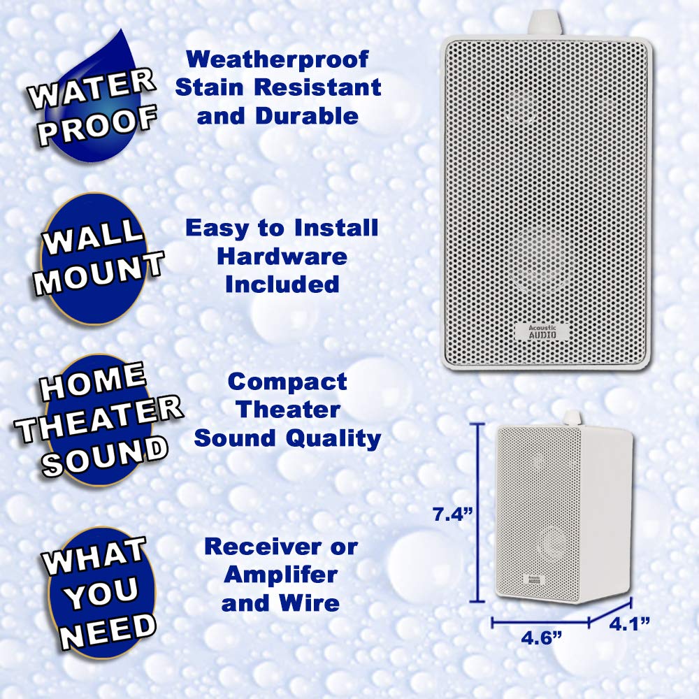 Goldwood 251W Indoor/Outdoor 3-Way Speakers - 400W High Power White Pair - Perfect for Home Theater, Patio & Backyard Parties