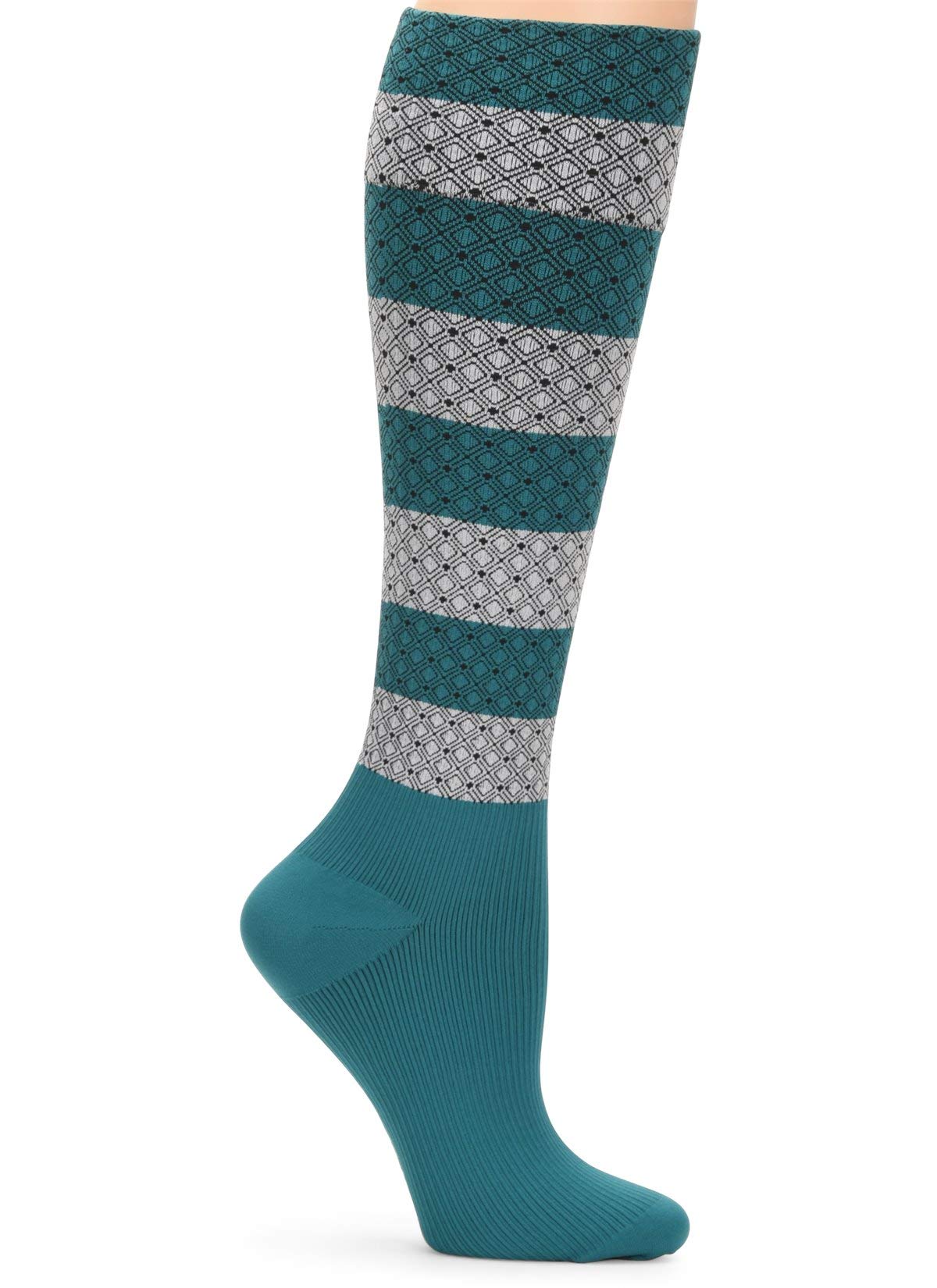 Nurse Mates Medical Grade Compression Socks for Women & Men - Turquoise Mini Diamond Pattern, X-Large (20-30 mmHg) - Best for Nurses, Travel, Running & Varicose Vein Relief