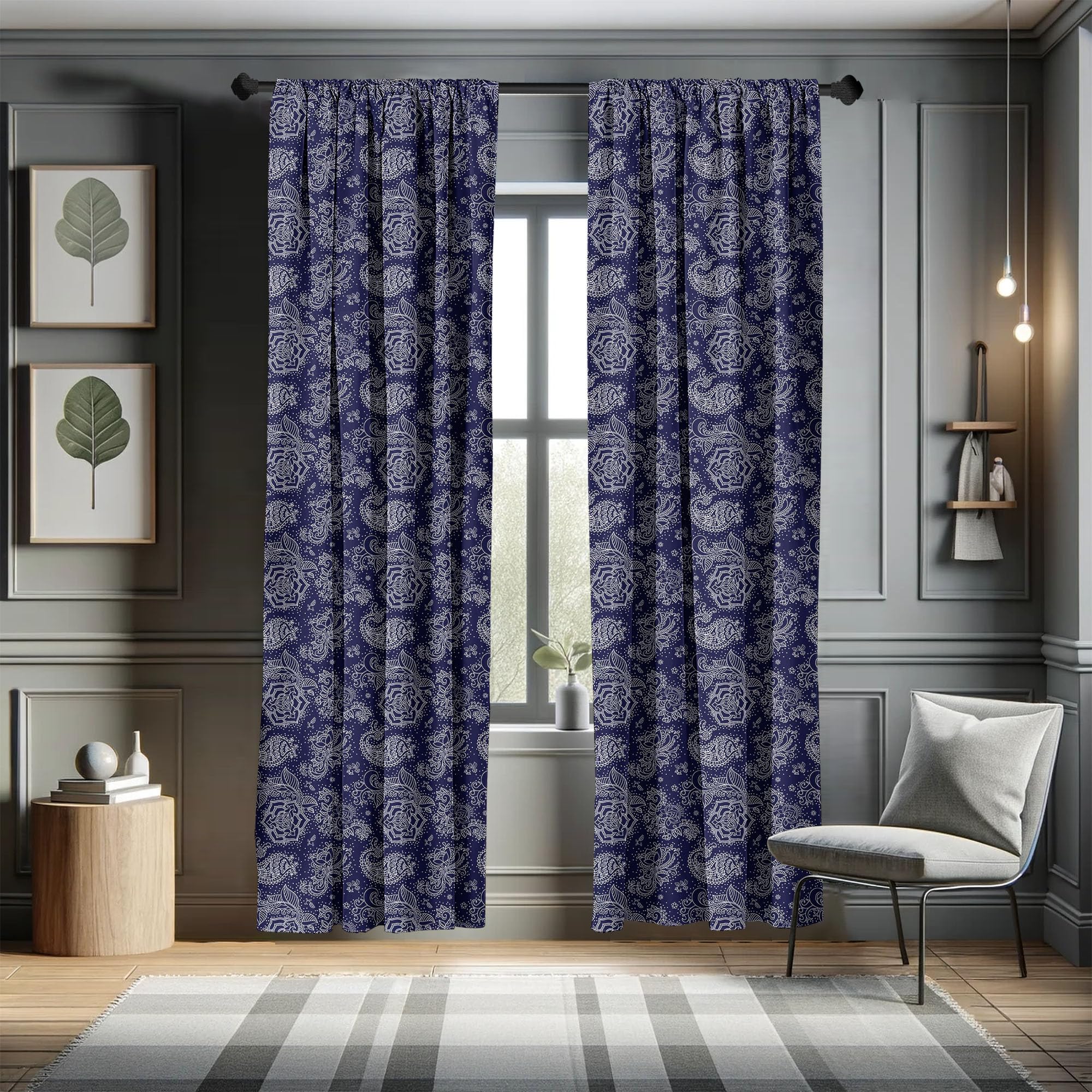Ambesonne Batik Curtains - Monochrome Paisley Leaves with Flower Petals & Branches, Oriental Design Window Drapes, 2 Panel Set (28