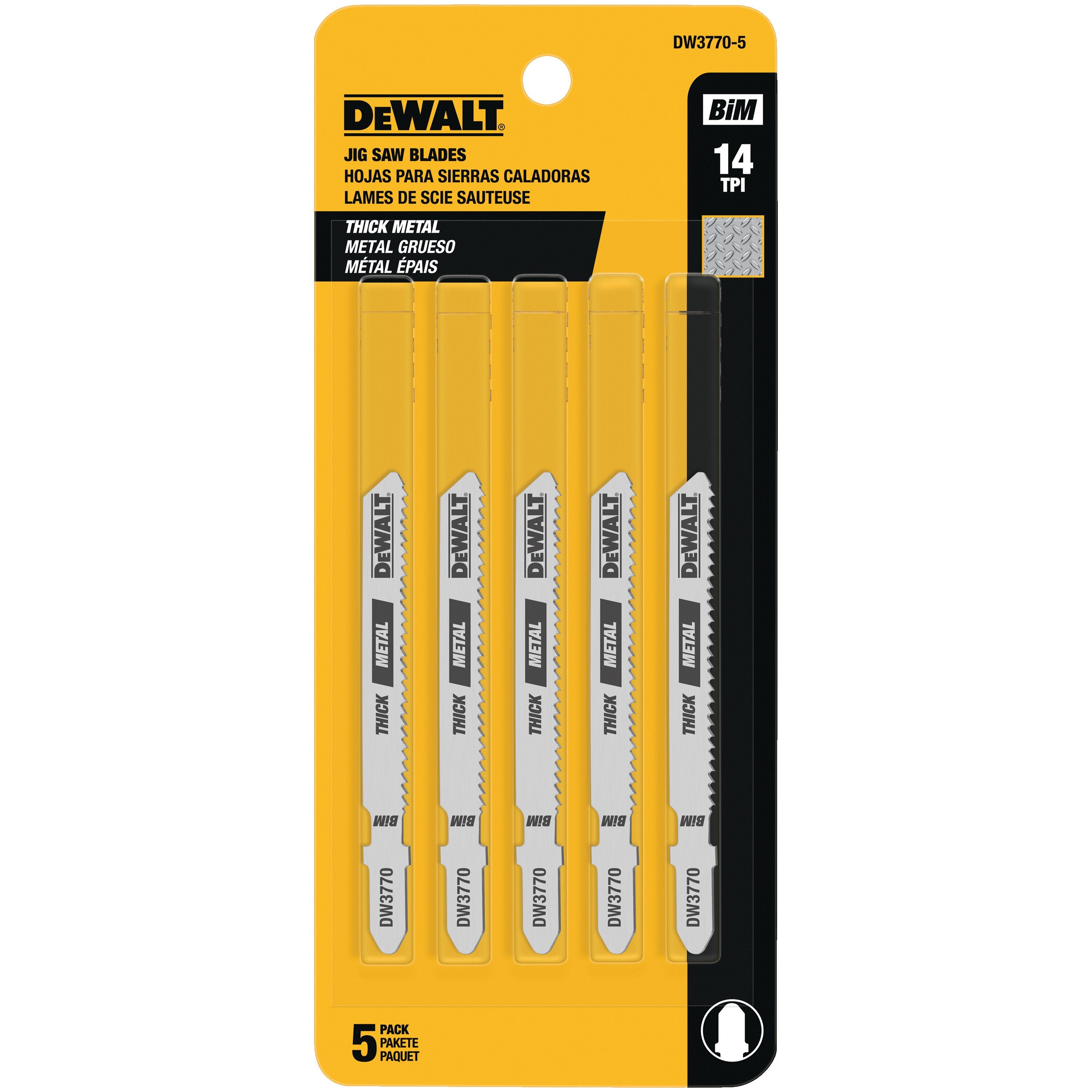 DEWALT DW3778 5-Pack 3/32 TPI T-Shank Metal Cutting Cobalt Steel Jigsaw Blades - Premium Jigsaw Blades for Cutting Metal, Steel, and Alloys - Perfect for DIY Projects, Metal Fabrication, and Construction Work