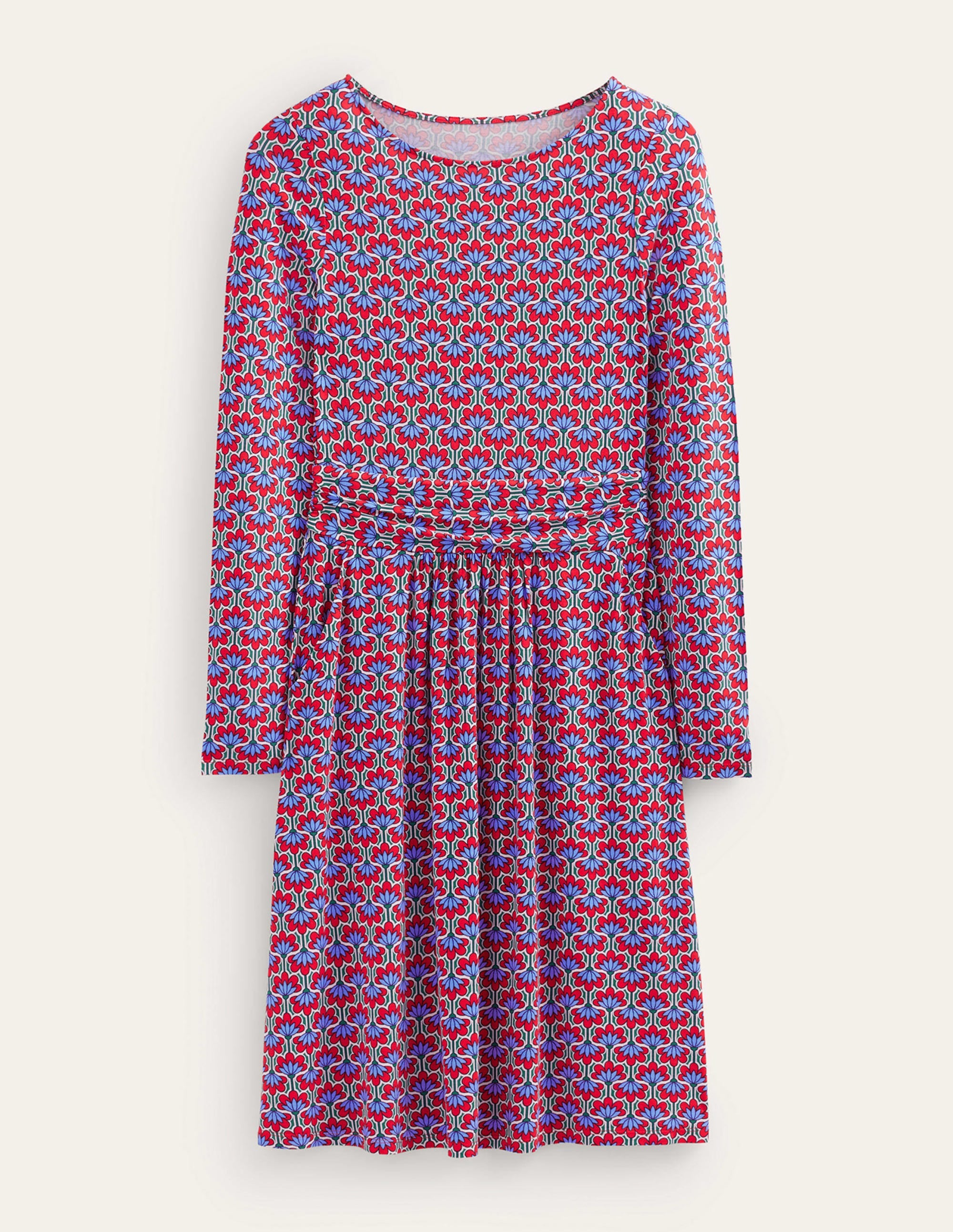 Abigail Jersey Dress in Hot Pepper & Geo Petal Print - Perfect for Summer Outings, Beach Vacations & Casual Date Nights