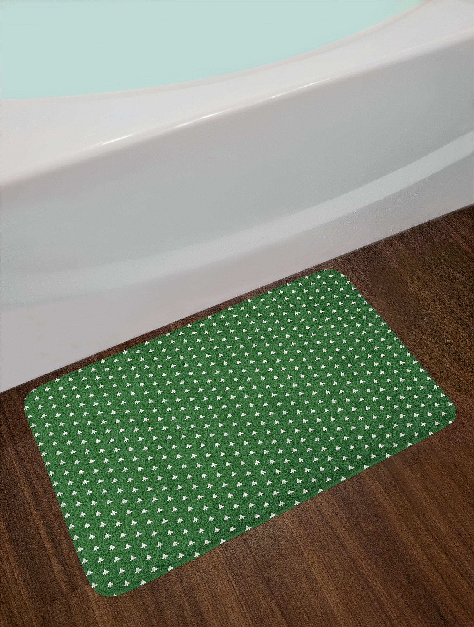 Ambesonne Christmas Bath Mat - Non-Slip Plush Bathroom Rug with Hand Bells Holiday Pattern, 30.2 x 20 Inches, Green & White - Perfect for Festive Bathroom Decor, Christmas Gifts & New Year's Eve Celebrations