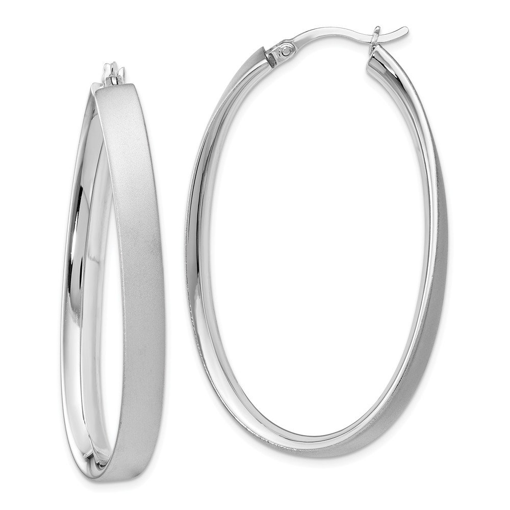 925 Sterling Silver Rhodium-Plated Oval Hoop Earrings for Women - Hypoallergenic Dangle Earrings - Elegant Satin Finish Jewelry Gift for Birthday, Anniversary & Special Occasions