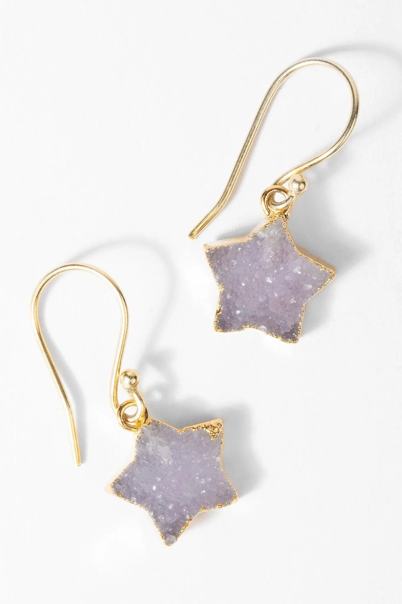 Natural Star Druzy Drop Earrings for Women - Elegant Handmade Dangle Earrings for Party, Wedding & Everyday Wear
