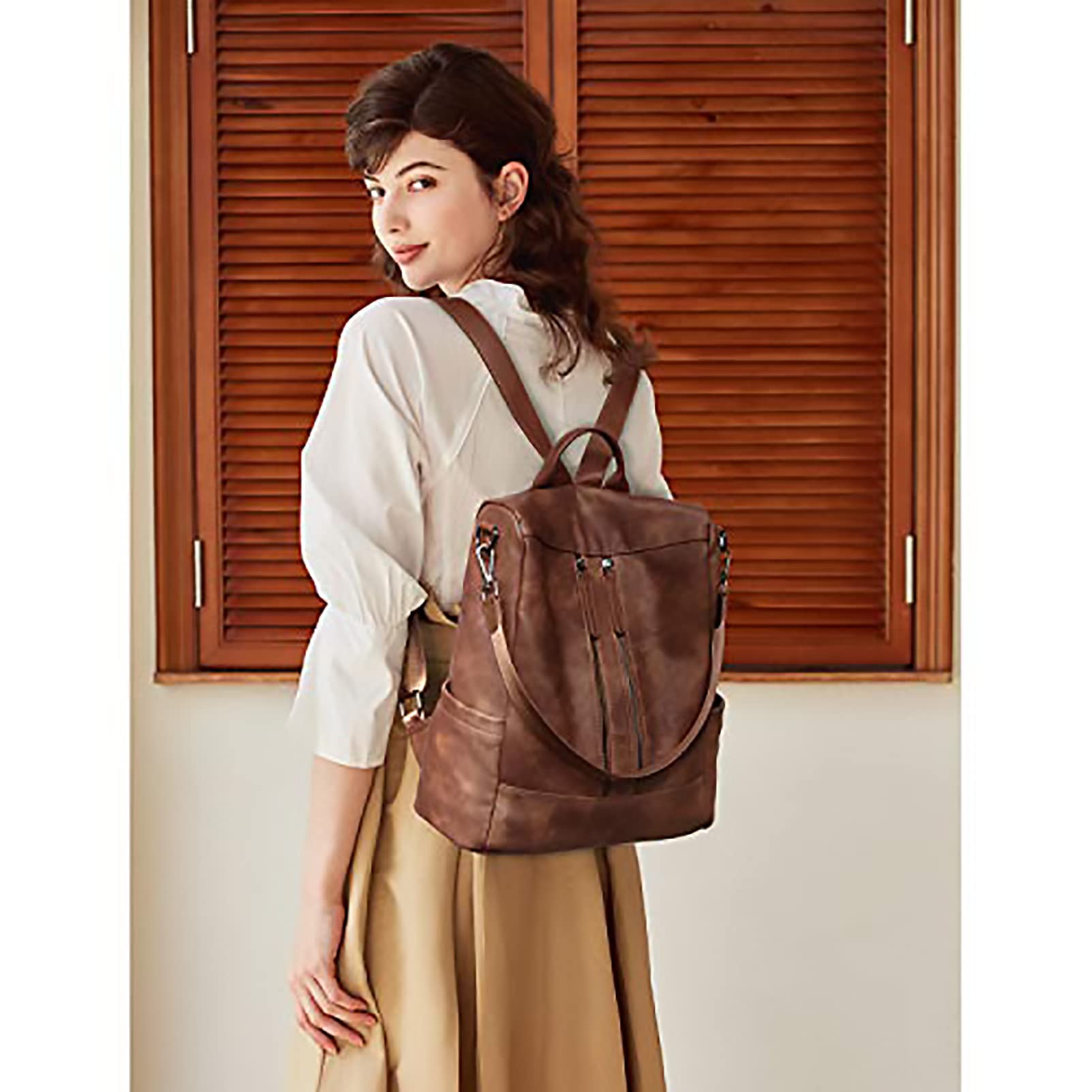 BROMEN Women's Leather Backpack Purse - Anti-Theft Fashion Shoulder Bag & Handbag for Work, Travel & Daily Use | Stylish Bookbag for College, Commuting & Shopping