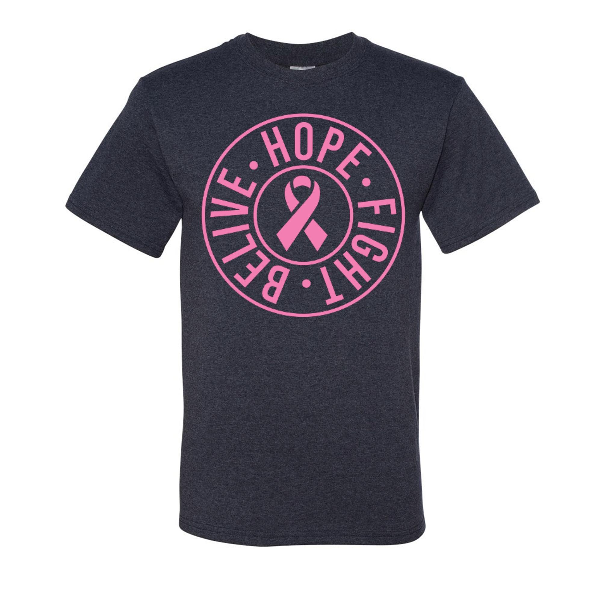 Wild Custom Apparel - Believe Hope Fight Breast Cancer Awareness Graphic Men's T-Shirt - Comfortable Cotton Tee for Support, Fundraising & Awareness Events