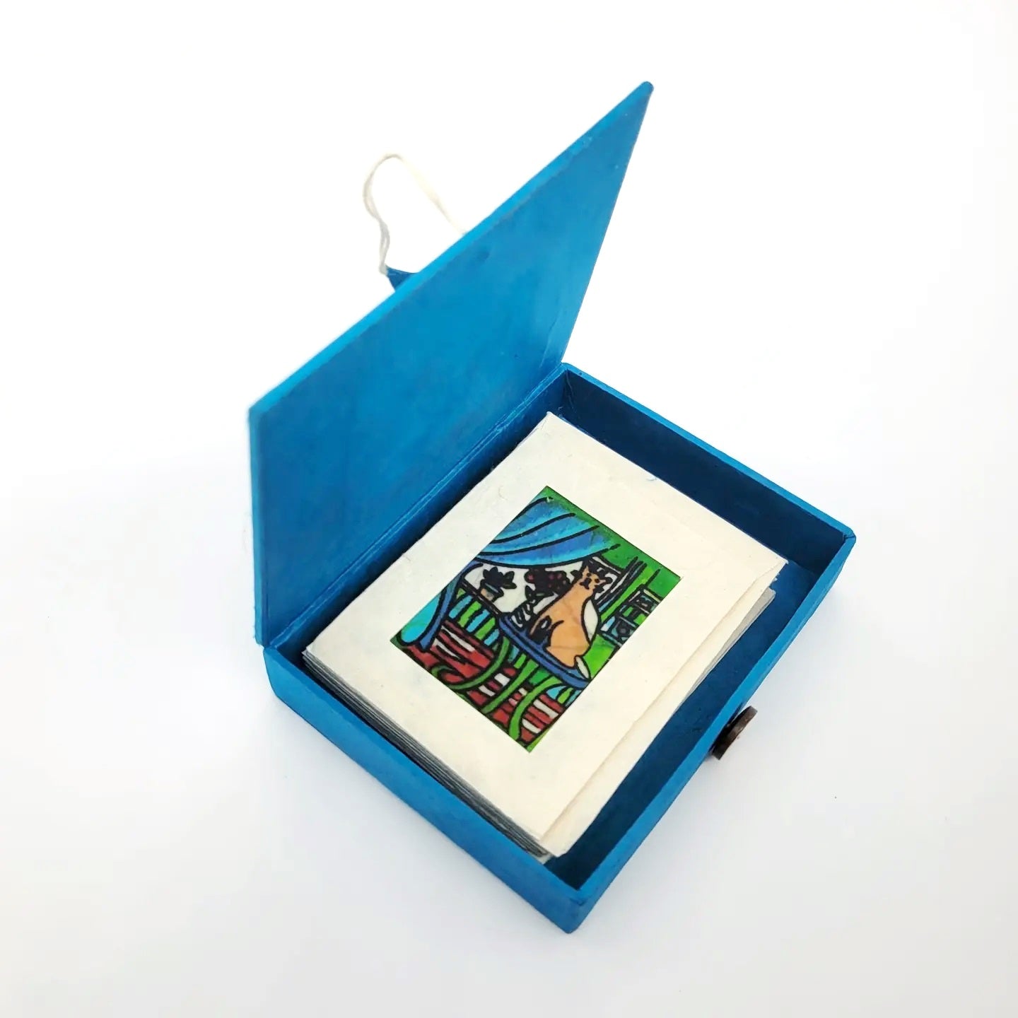 Batik Box and Mini Cat Greeting Card Set - Handmade Batik Art Cards for Birthdays, Thank You, and Special Occasions