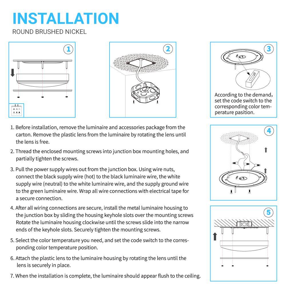 15W LED Flush Mount Ceiling Light Fixture - 11 Inch Round Brushed Nickel Design - 1050 Lumens Bright White Light - Perfect for Bedroom, Kitchen, Hallway & Office Lighting