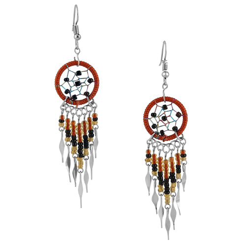 Stainless Steel Dream Catcher Brown Beaded Dangle Earrings for Women - Boho Chic Jewelry for Parties, Weddings & Everyday Wear