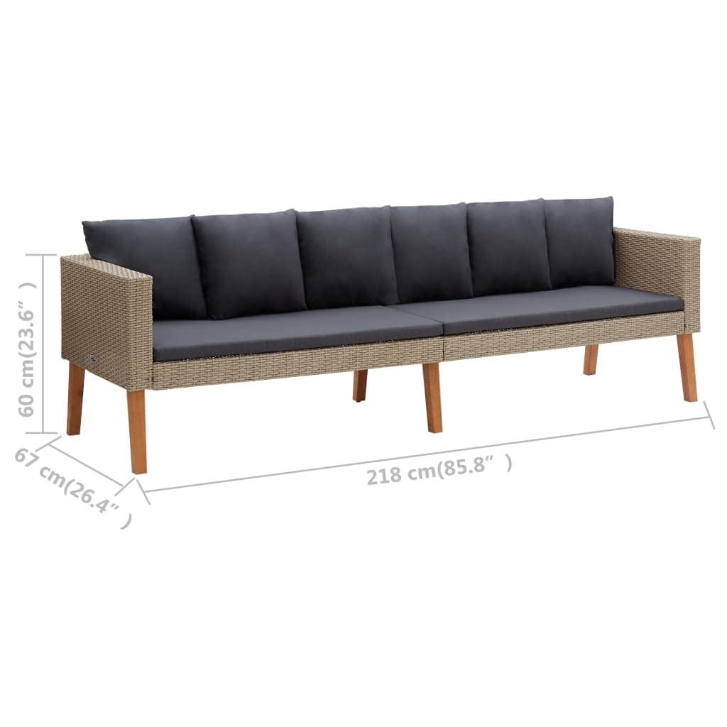 Modern 3-Seater Patio Sofa with Cushions - Waterproof Poly Rattan Upholstered Outdoor Couch - Beige Living Room Furniture for Apartment, Balcony & Backyard Relaxation