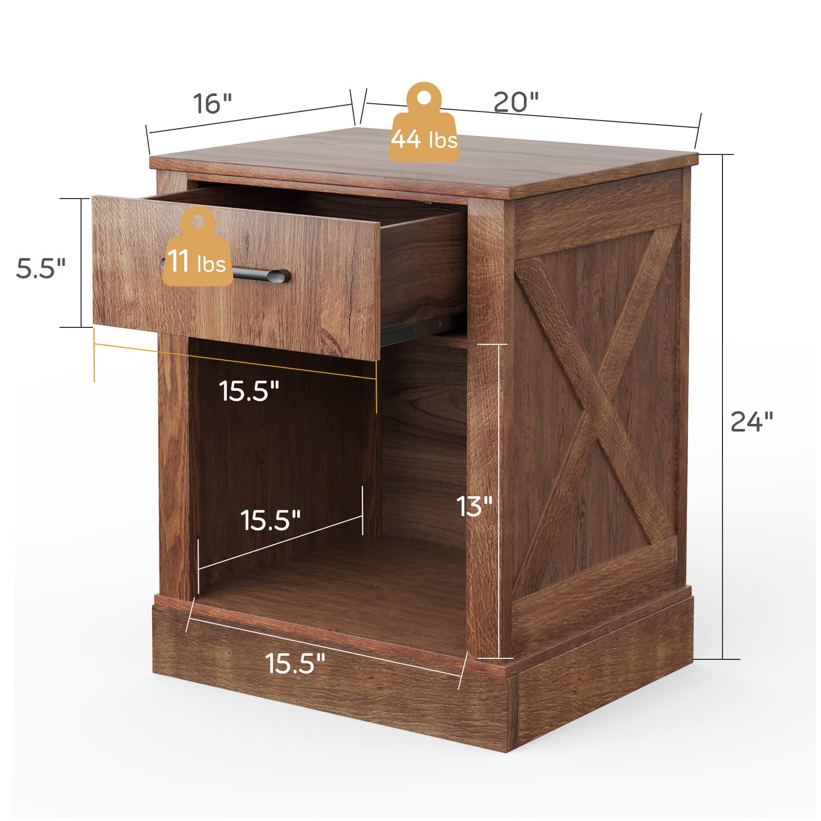 Giantex Farmhouse Nightstand Set of 2, Rustic Wooden End Table with Drawers & Open Shelf, Sofa Side Table for Bedroom, Living Room & Office - Walnut Finish for Cozy Home Decor