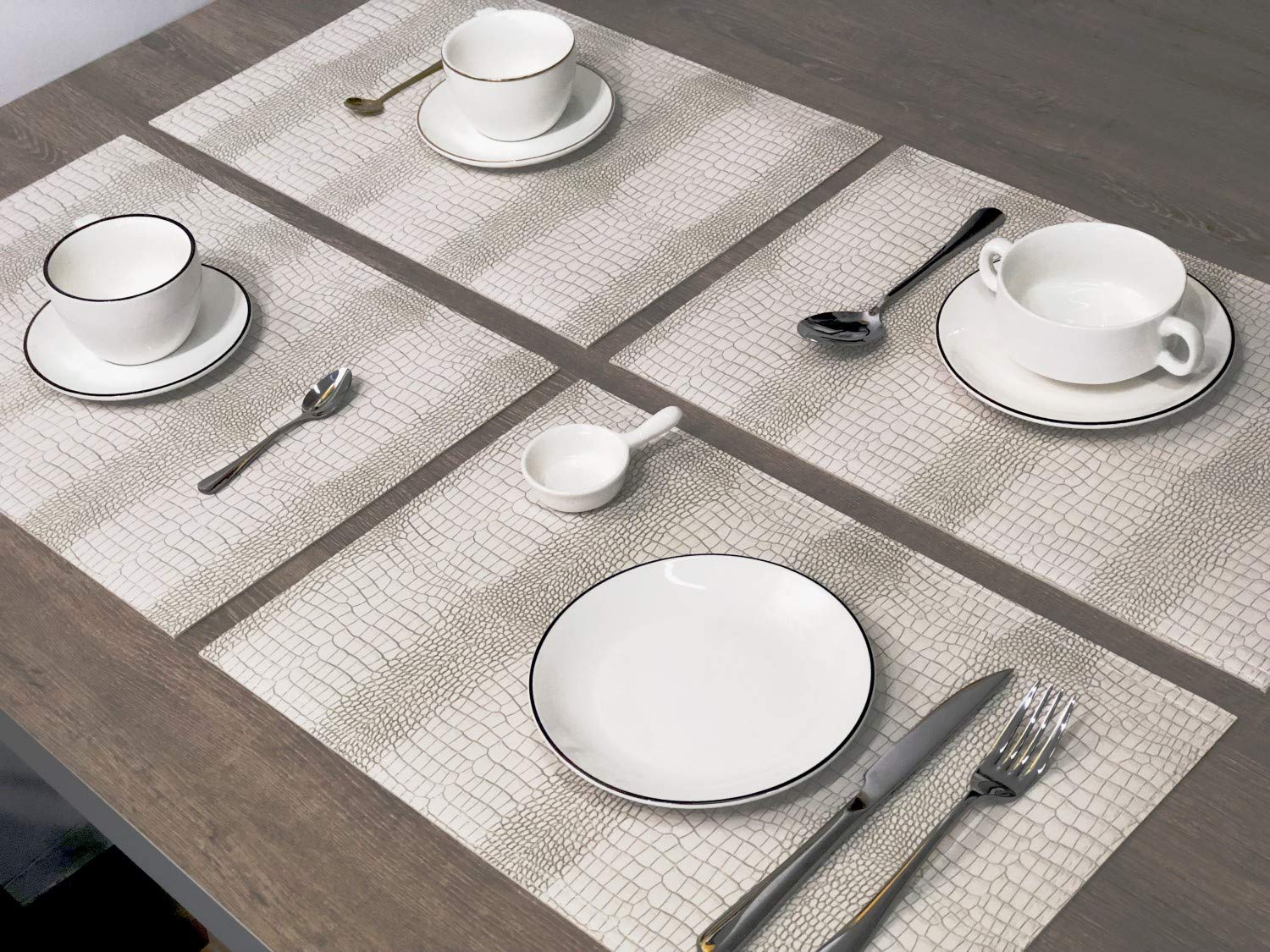 Premium Waterproof PU Leather Placemats Set of 8 - Heat & Stain Resistant Table Mats for Dining Table, Office Conference, and Home Decor - Easy Clean Faux Leather Hardboard Placemats (White) - Perfect for Everyday Meals, Dinner Parties, and Professional Meetings