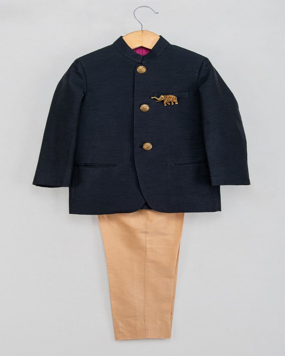 Black Prince Coat with Brooch & Beige Pants Set - Elegant Victorian Style Formal Wear for Men | Perfect for Weddings, Cosplay, and Historical Reenactments