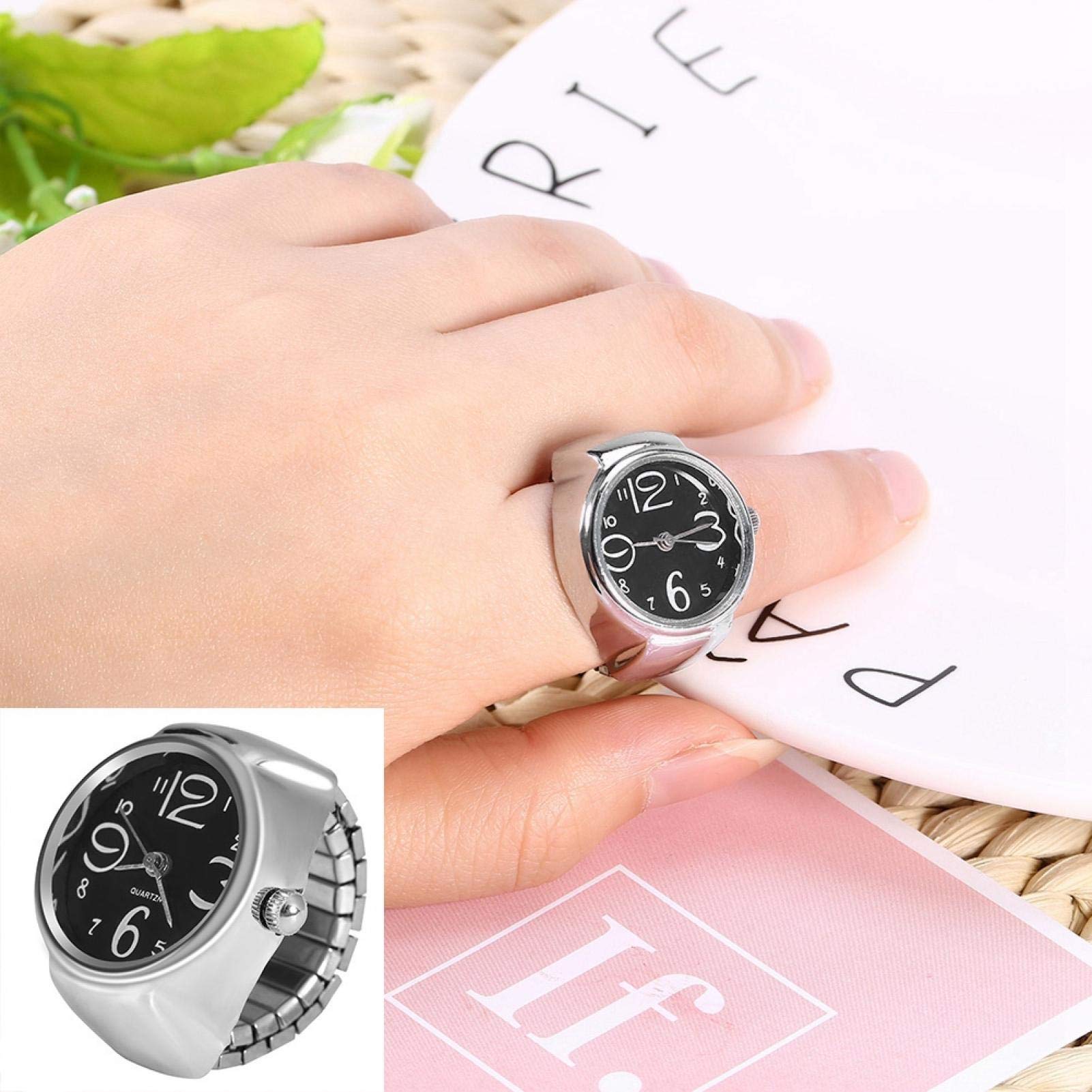 ZJchao Stylish Finger Ring Watch for Men & Women - 8 Color Options, Quartz Analog Round Design - Perfect for Parties, Dates & Unique Fashion Accessories (Black)