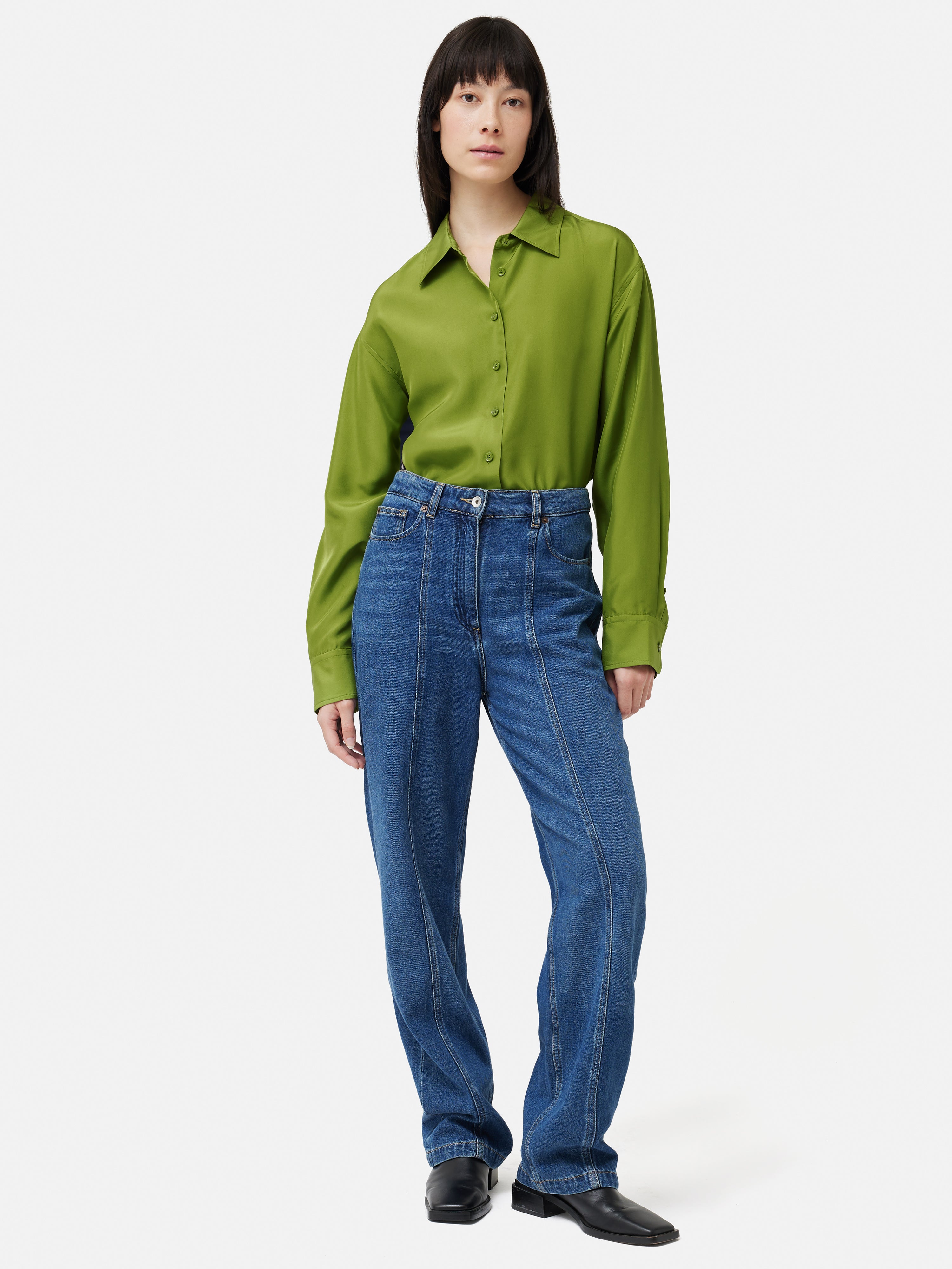 Premium Green Silk Habotai Relaxed Shirt for Women - Soft & Breathable Comfort Wear for Casual Outings & Office Elegance