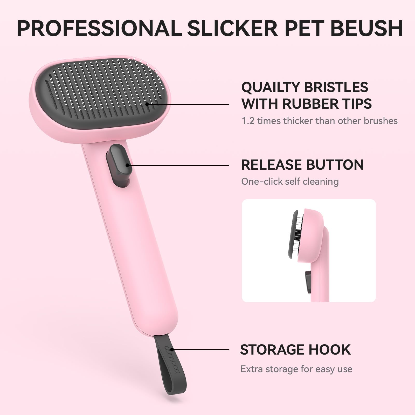 Aumuca Cat Brush for Shedding - Grooming Brush for Long & Short Haired Cats & Dogs - Deshedding Tool Removes Loose Fur - Massage Brush for Indoor Cats, Kittens & Horses - Perfect for Daily Grooming & Bonding Time (Pink)