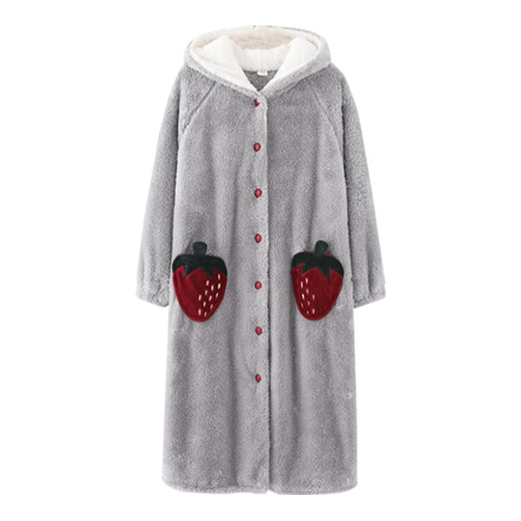 Soft Women's Bathrobe with Hood - Strawberry Coral Velvet Robe for Winter & Autumn | Cozy Homewear, Spa Wear & Lounge Dress for Relaxation