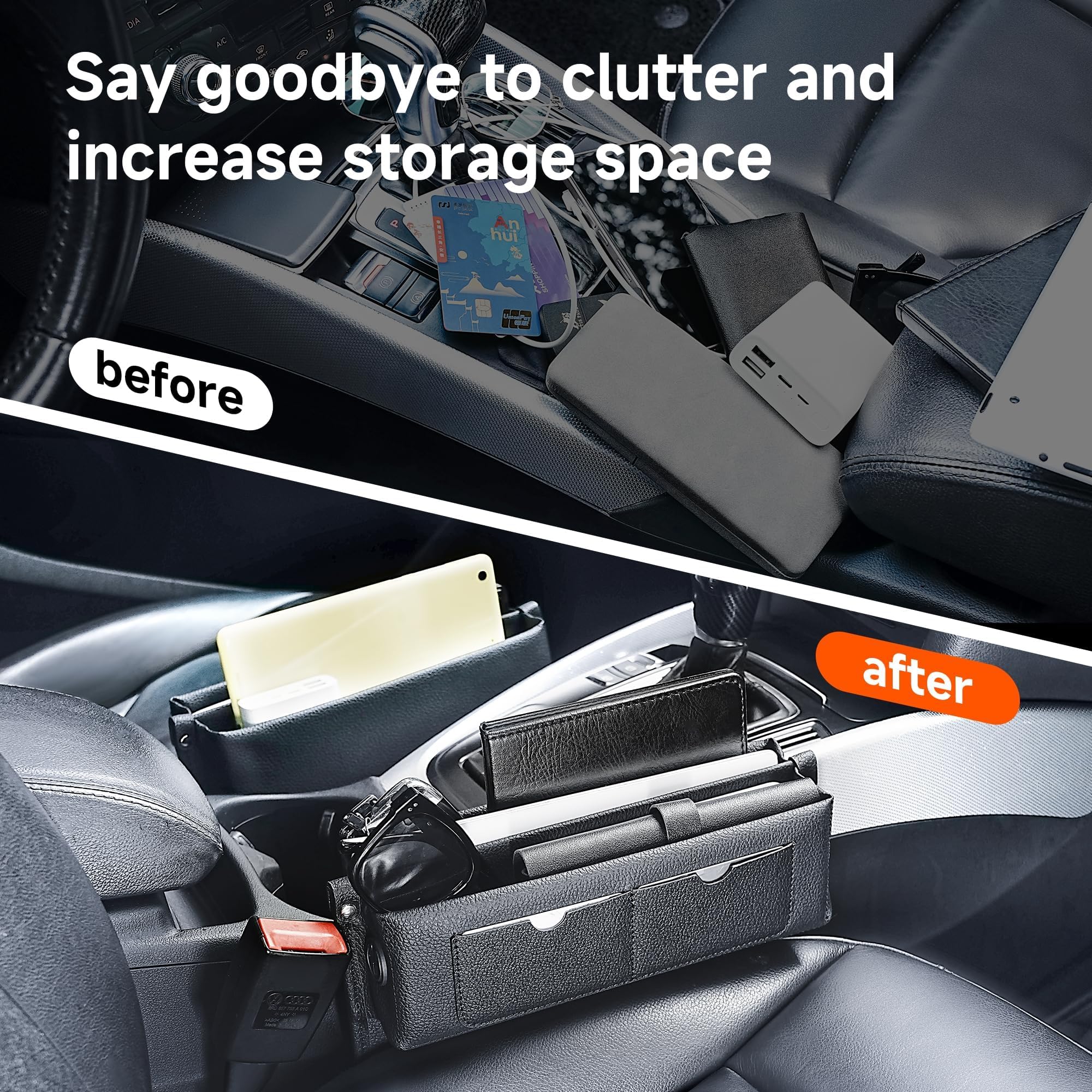 Premium Leather Car Seat Gap Filler Organizer - Adjustable Storage for Phones, Cards, Wallets & Keys | Front Seat Accessories for Cars, SUVs & Trucks | Keep Essentials Secure While Driving