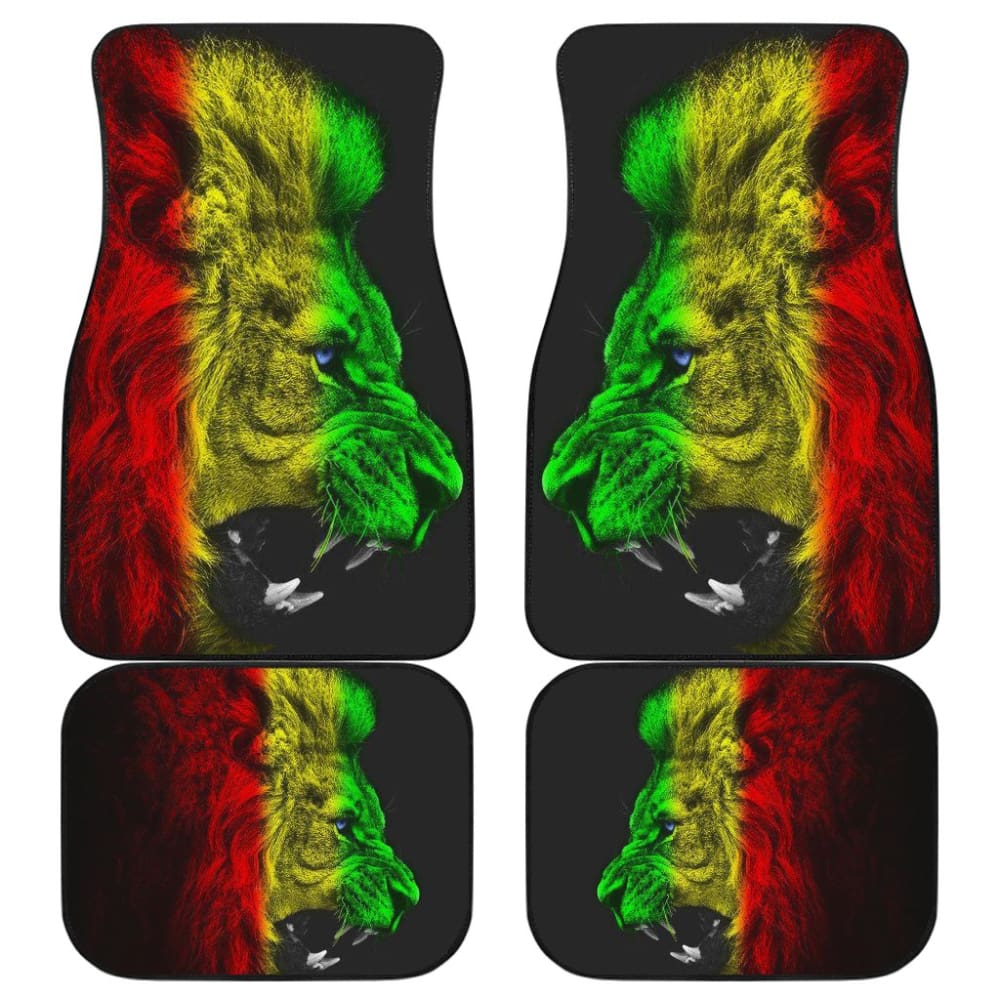 Premium Rasta Lion Roaring Car Floor Mats - Non-Slip, Durable Auto Accessories for Jeep, Truck & SUV - Perfect Gift for Reggae Fans & Car Enthusiasts - Great for Road Trips, Daily Commutes & Custom Car Decor