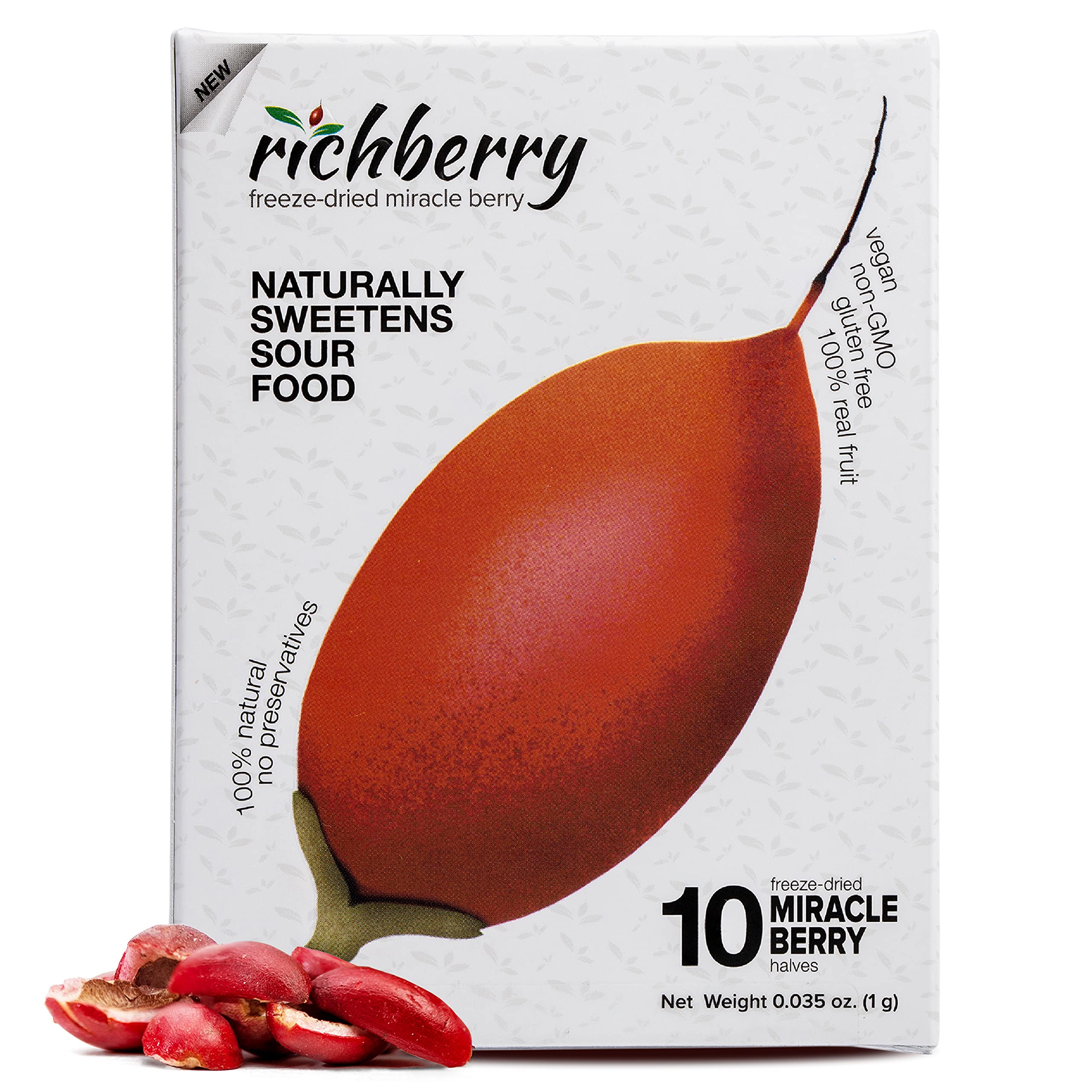 Premium Freeze Dried Miracle Berry by Richberry - 10 Halves (1g) Pack | 100% Natural Fruit with No Preservatives | Perfect for Taste Tripping, Healthy Snacks & Flavor Enhancement at Parties