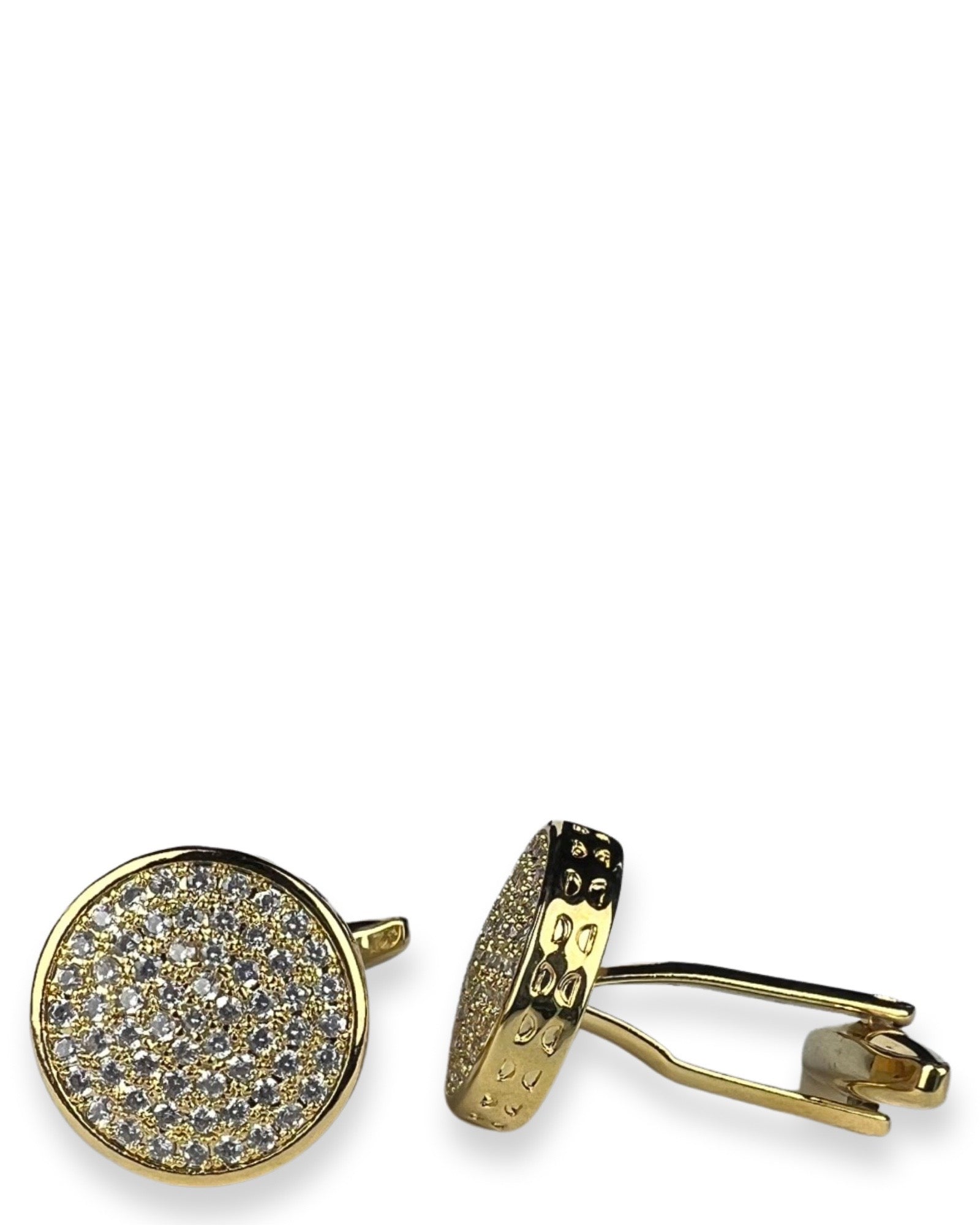 DÉCLIC Diamond Round Pave Cufflinks in Gold - Elegant Men's Dress Shirt Accessories for Weddings & Formal Events