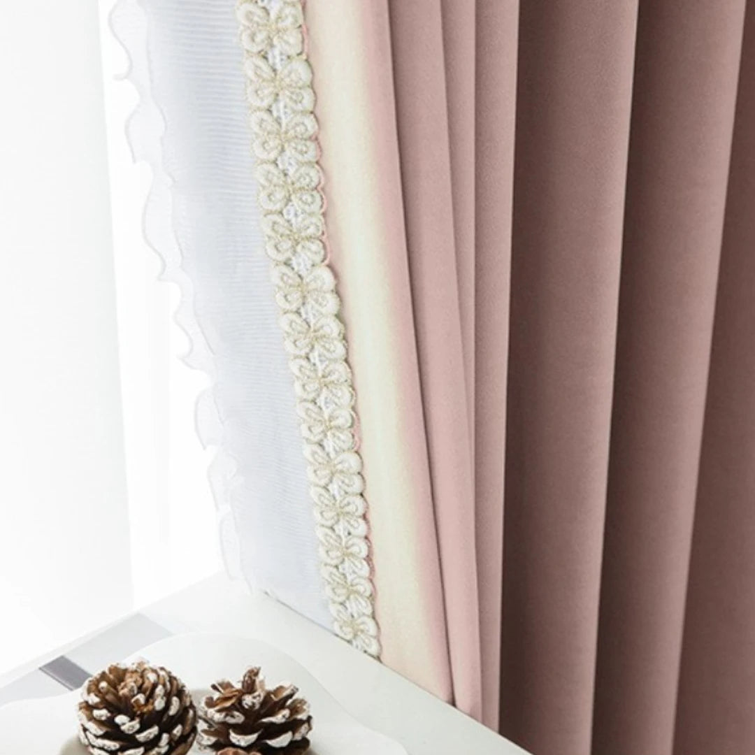 Custom Catherine Velvet Floral Trim Blackout Curtains for Bedroom & Living Room - Light Blocking Window Drapes for Better Sleep & Privacy