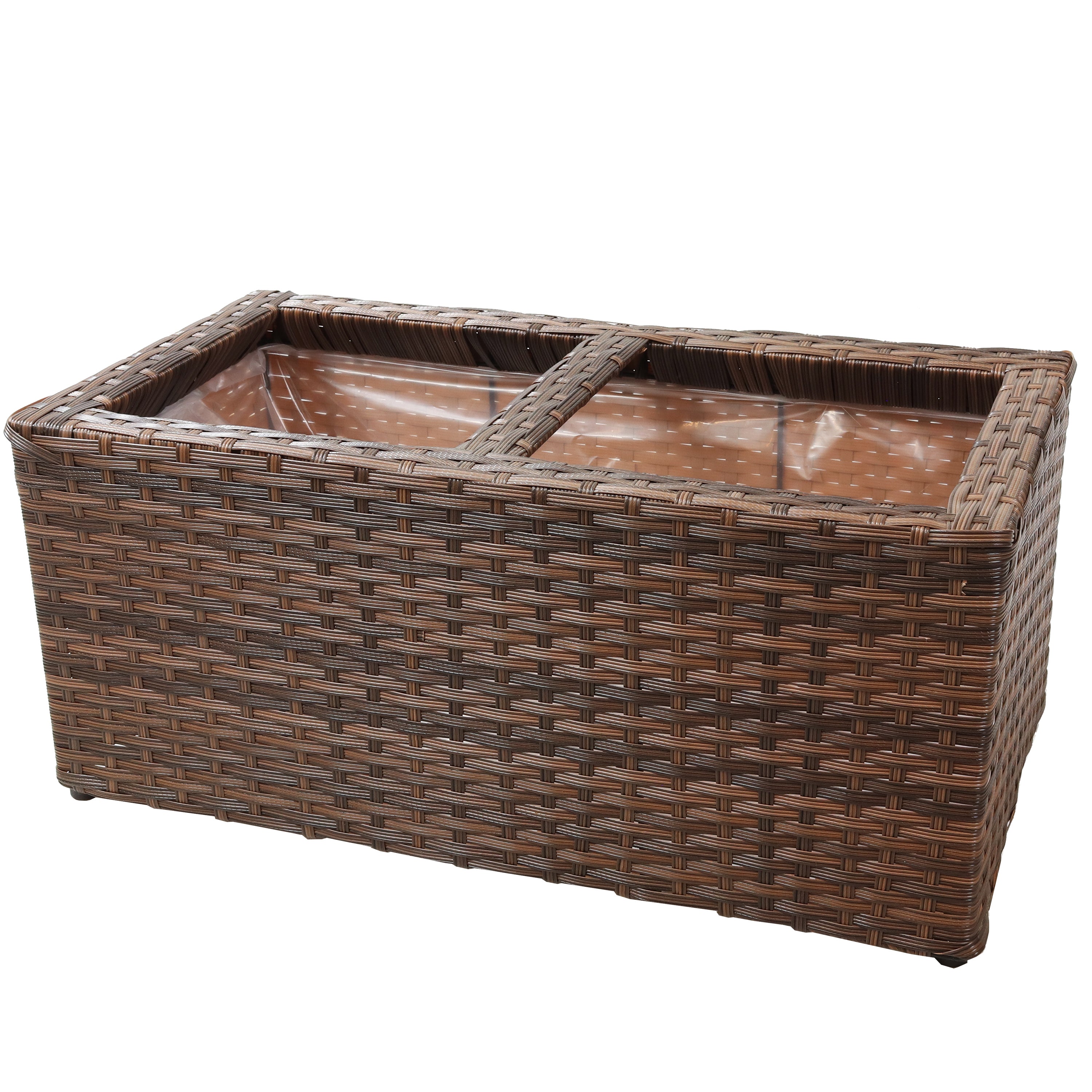 Sunnydaze 2-Piece Set of Modern Rectangle Indoor Planters - Durable Polyrattan Material for Home, Office & Garden Decor - Perfect for Living Room, Patio or Balcony Plants
