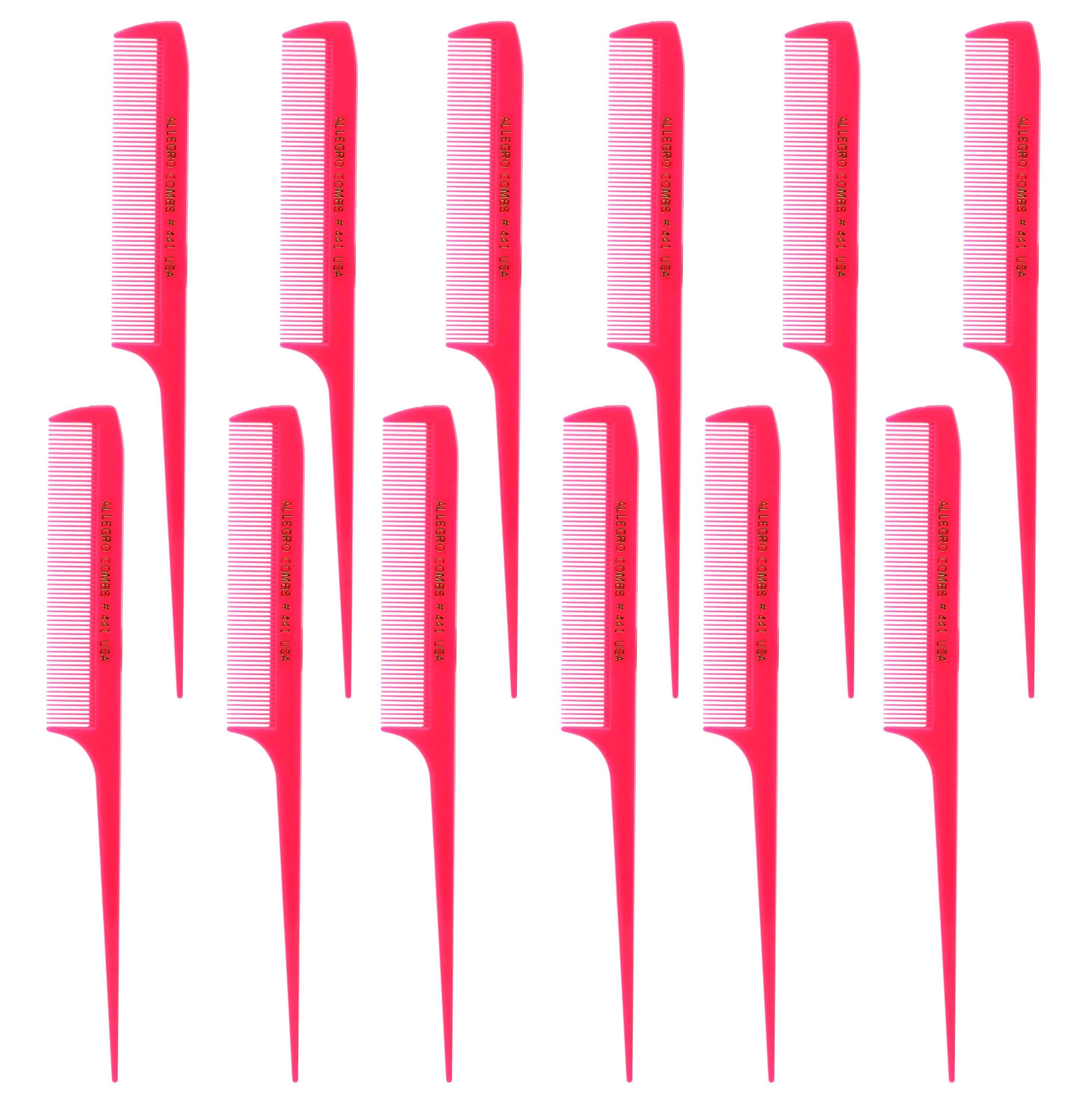 Allegro Combs 441 - 8.5 Inch Rat Tail Combs for Braiding & Hair Parting, Fine Teeth Styling Comb Set of 12 - Perfect for Salon Professionals, Hair Stylists & DIY Hairstyling at Home