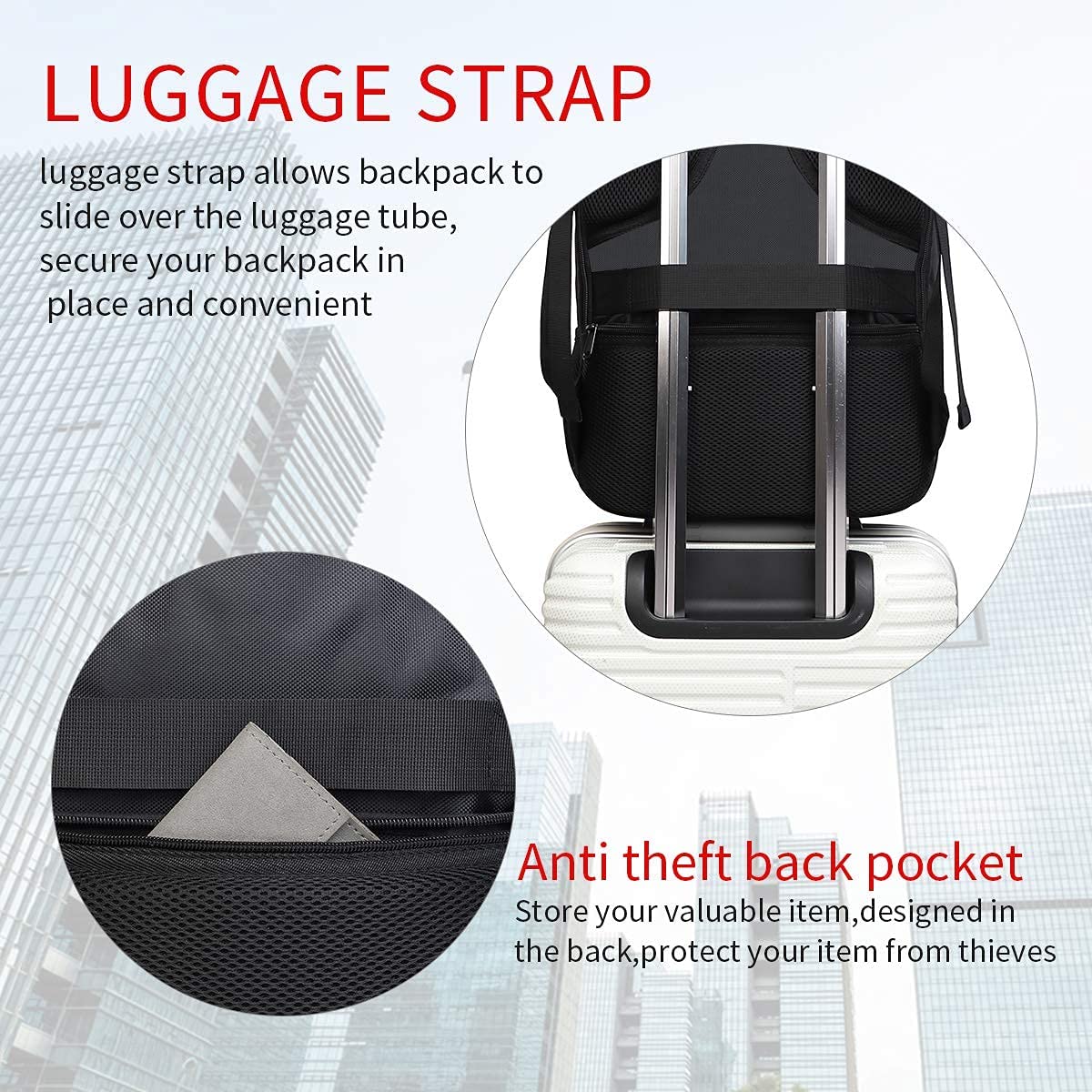 Monsdle Anti Theft Travel Laptop Backpack with USB Charging Port - 15.6 Inch Waterproof Business Backpack for Men & Women - Perfect for College, Work, Commuting & Air Travel - Black
