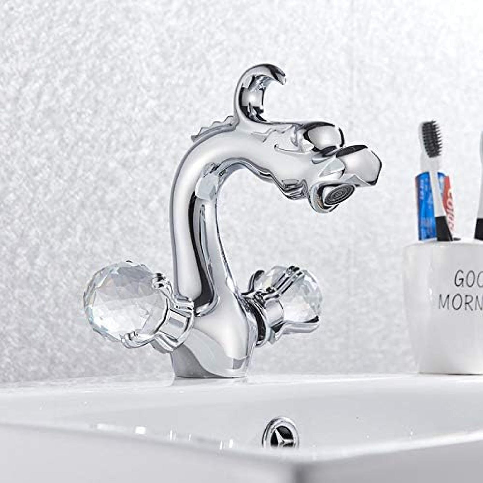 CRJUS Chrome Bathroom Sink Faucet - Swan Style Vessel Mixer Tap with 2 Handles for Basin, Modern Water Faucet for Vanity & Washroom | Perfect for Bathroom Renovation & Luxury Home Decor