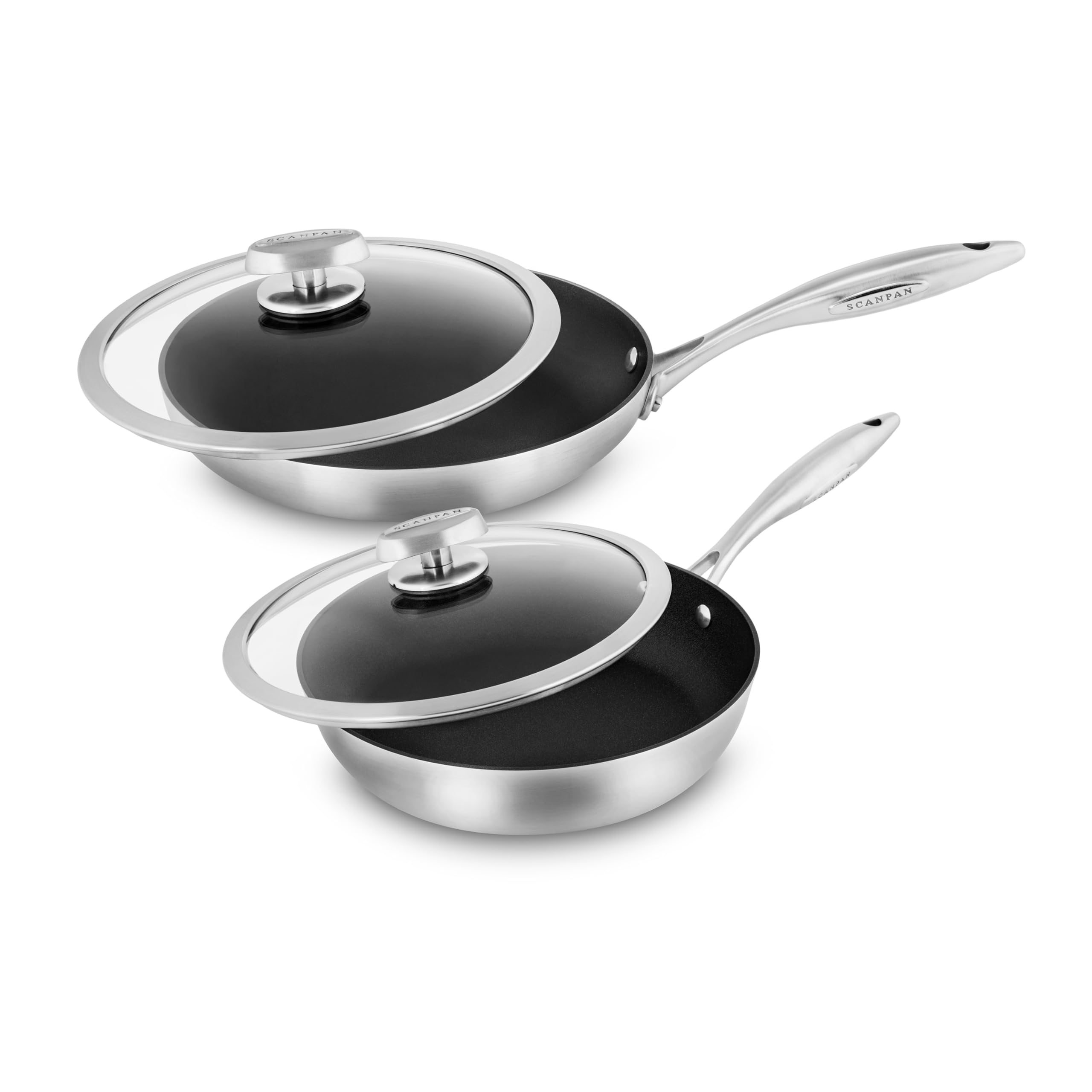 Scanpan CX+ Nonstick Fry Pan Set with Lids - 8 & 10.25 Inch Skillets with Stratanium Plus Coating - 5-Ply Stainless Steel Cookware for Sauteing, Frying & Everyday Cooking