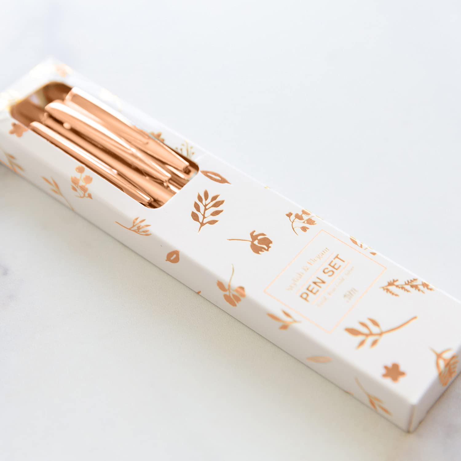 Jot & Mark Metallic Rose Gold Pen Set - 3 Premium Ballpoint Pens in Elegant Foil-Printed Gift Box | Perfect for Office, School, Journaling & Luxury Gifts