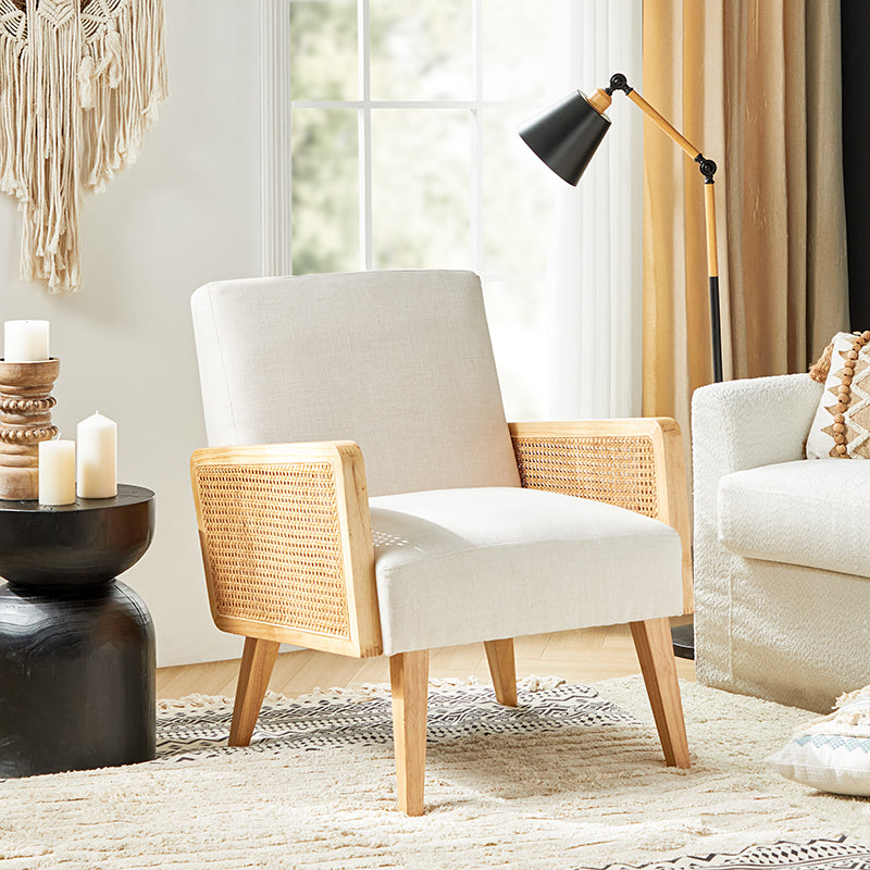 Sybil Cane Armchair - Handwoven Rattan Accent Chair with Cushion | Boho Chic Living Room, Bedroom, or Patio Furniture for Home Decor