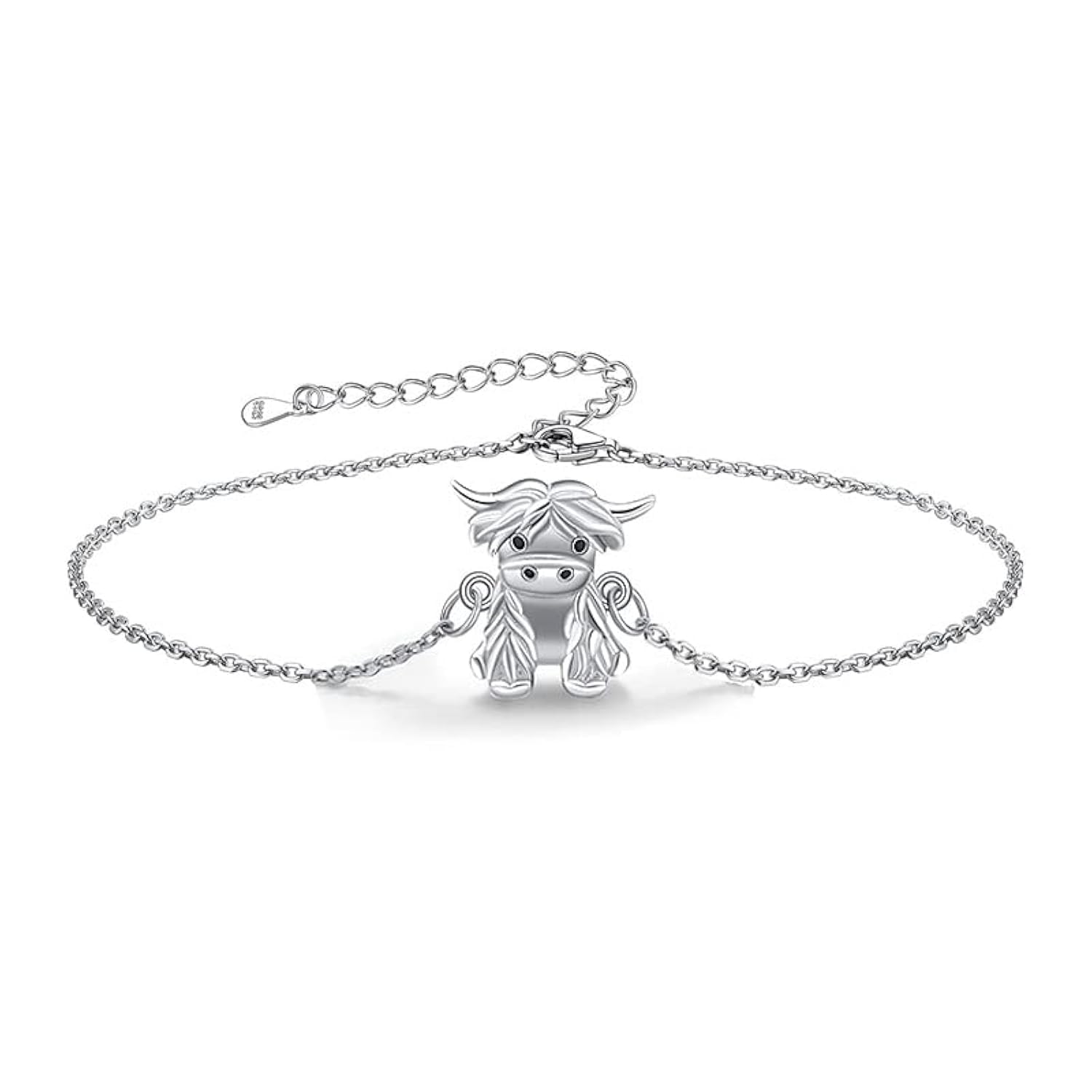Highland Cow Anklet - 925 Sterling Silver & Gold Plated Charm Anklet Bracelet for Women & Girls, Adjustable 9+2 Inch Chain, Perfect Gift for Birthday, Anniversary & Everyday Wear (Silver/Gold/Rose Gold) - Boho Style Jewelry for Cow Lovers & Animal Print Fashion