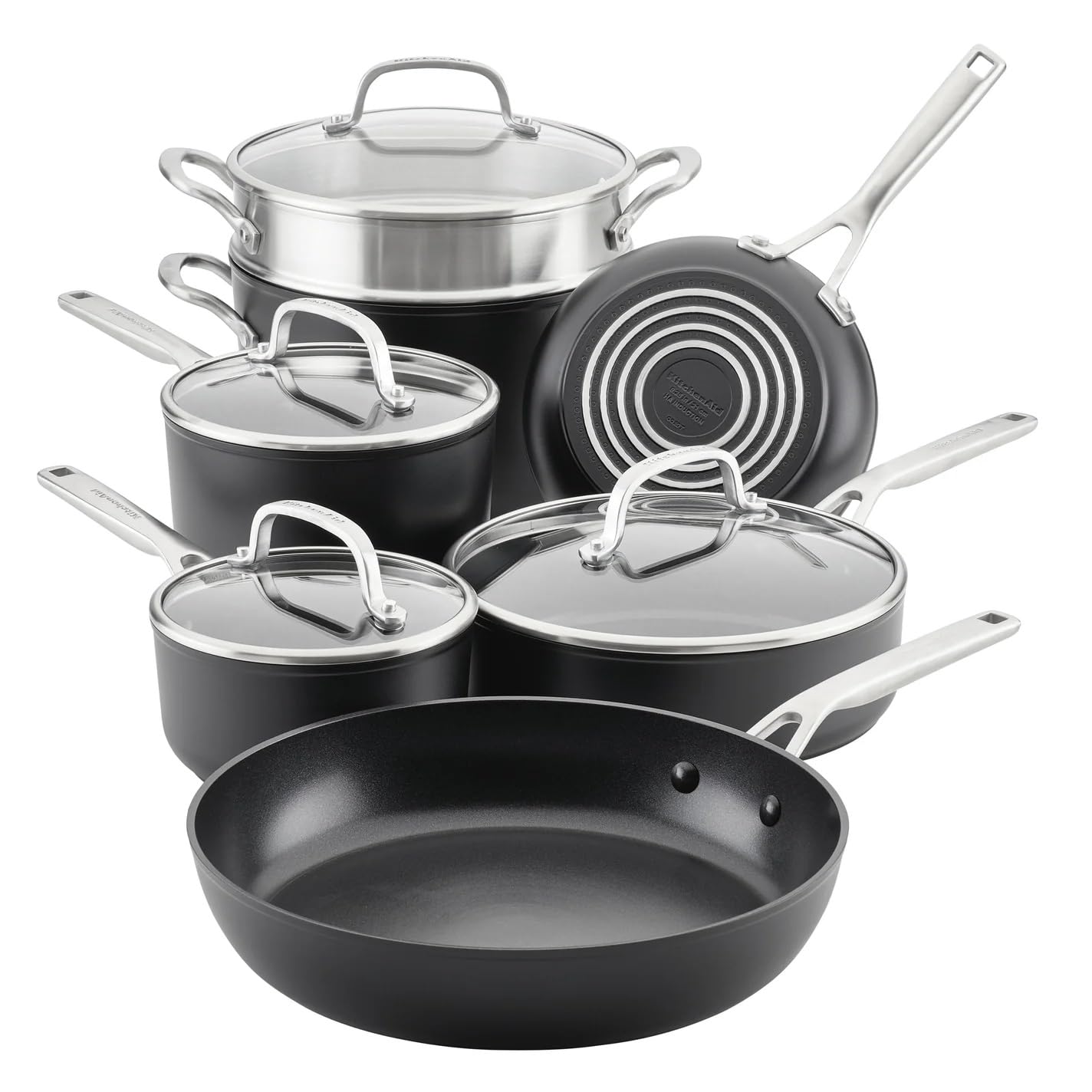 KitchenAid 11-Piece Hard-Anodized Nonstick Cookware Set - Induction Compatible Pots & Pans for Sauteing, Boiling & Frying - Perfect for Home Chefs & Professional Kitchens