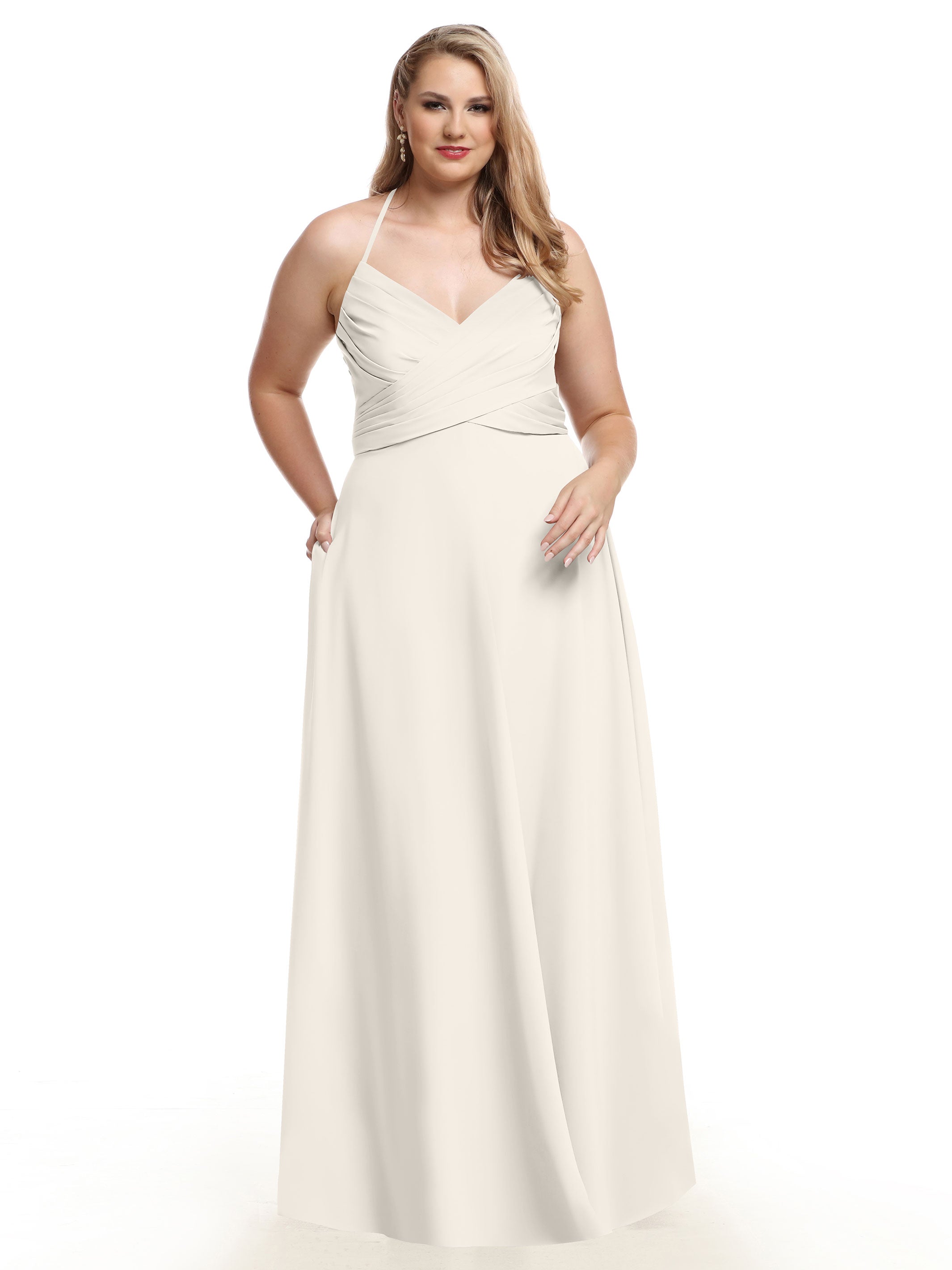 Elegant V-Neck Pleated Stretch Chiffon A-Line Bridesmaid Dress 80101 - Perfect for Weddings, Formal Events & Special Occasions