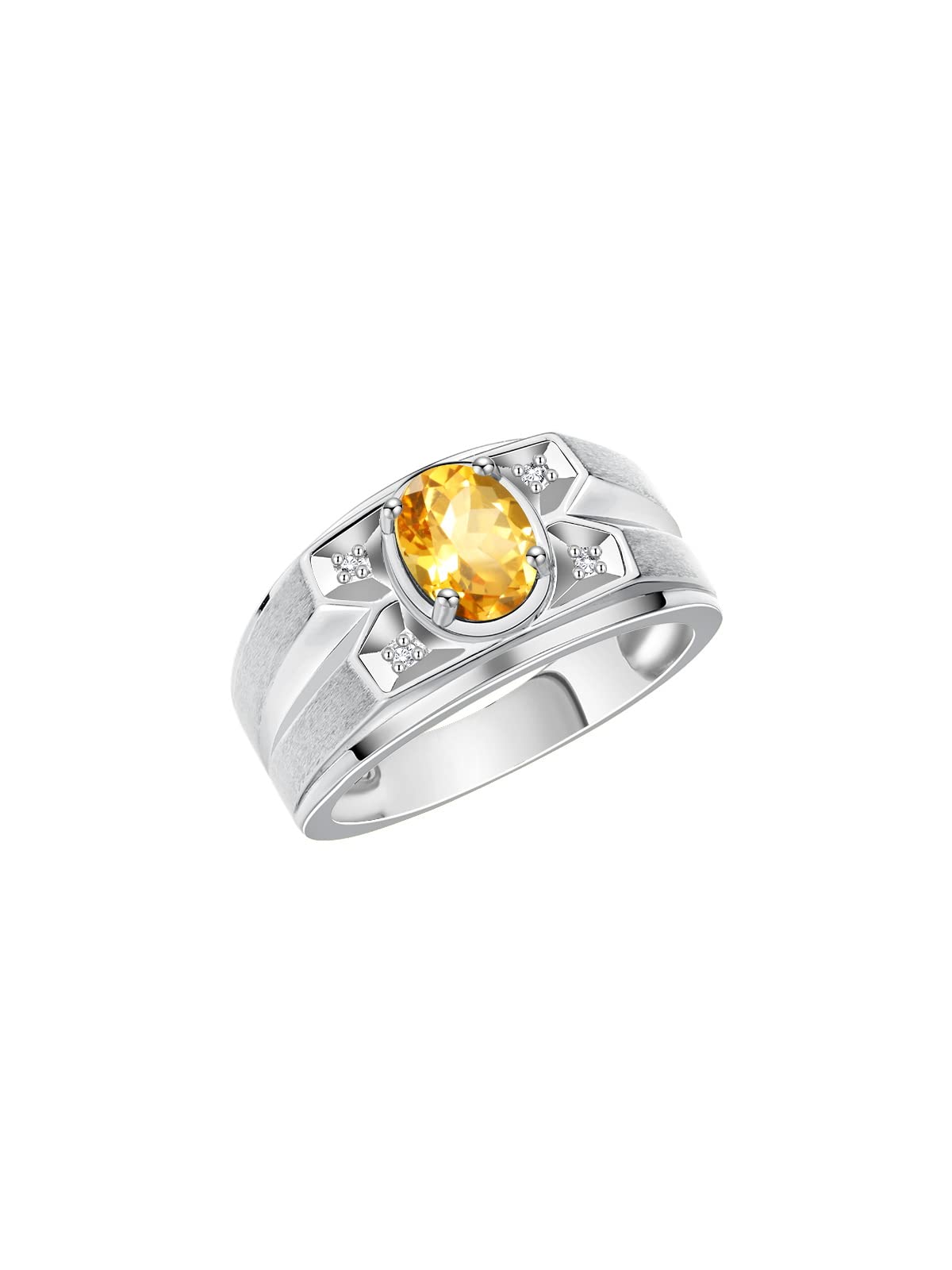 RYLOS Men's Sterling Silver Oval Gemstone & Diamond Ring - 8X6MM Classic Designer Birthstone Ring for Men, Sizes 8-13 | Perfect for Weddings, Anniversaries & Special Occasions